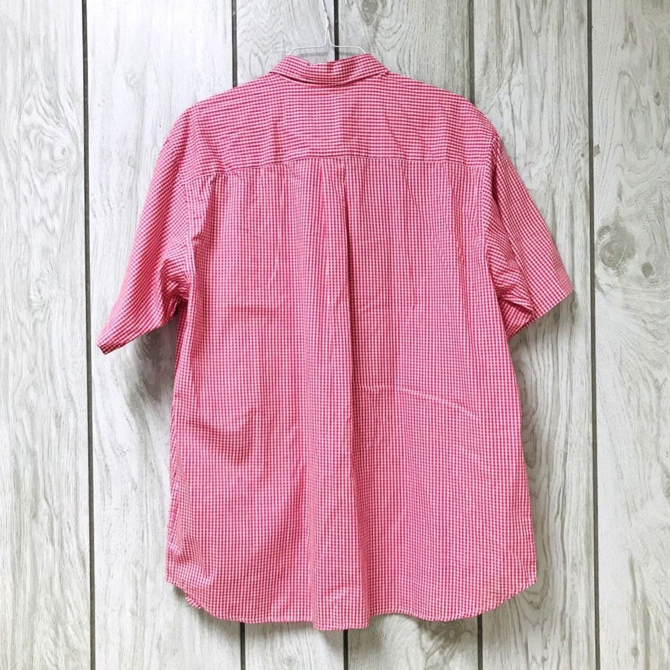Pinko John Ashford Men Pink Gingham Plaid Button Up Short Sleeve Shirt XL Size US XL / EU 56 / 4 - 2 Thumbnail