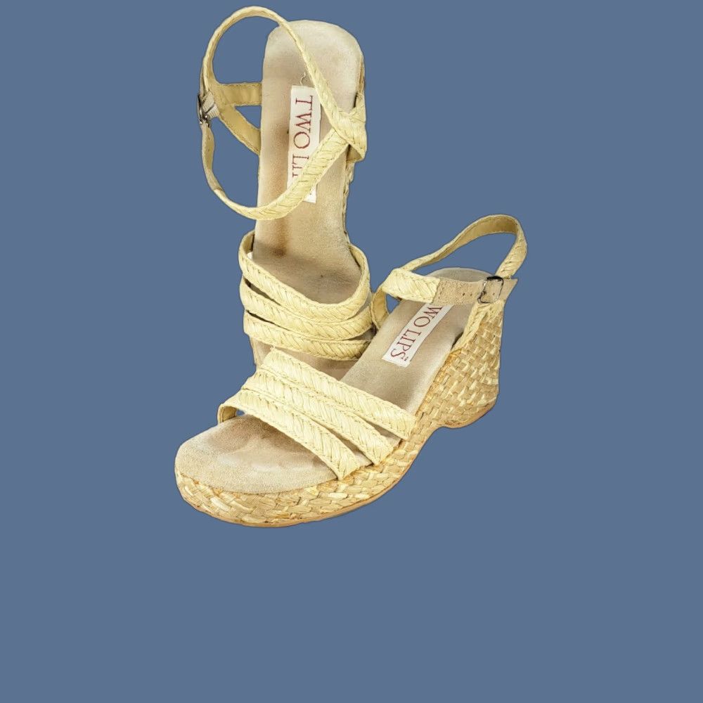 Vintage Two Lips Aruba Wedge Espidrille T-Strap Sandals Women Size 9 Beige with Box Size US 9 / IT 39 - 1 Thumbnail