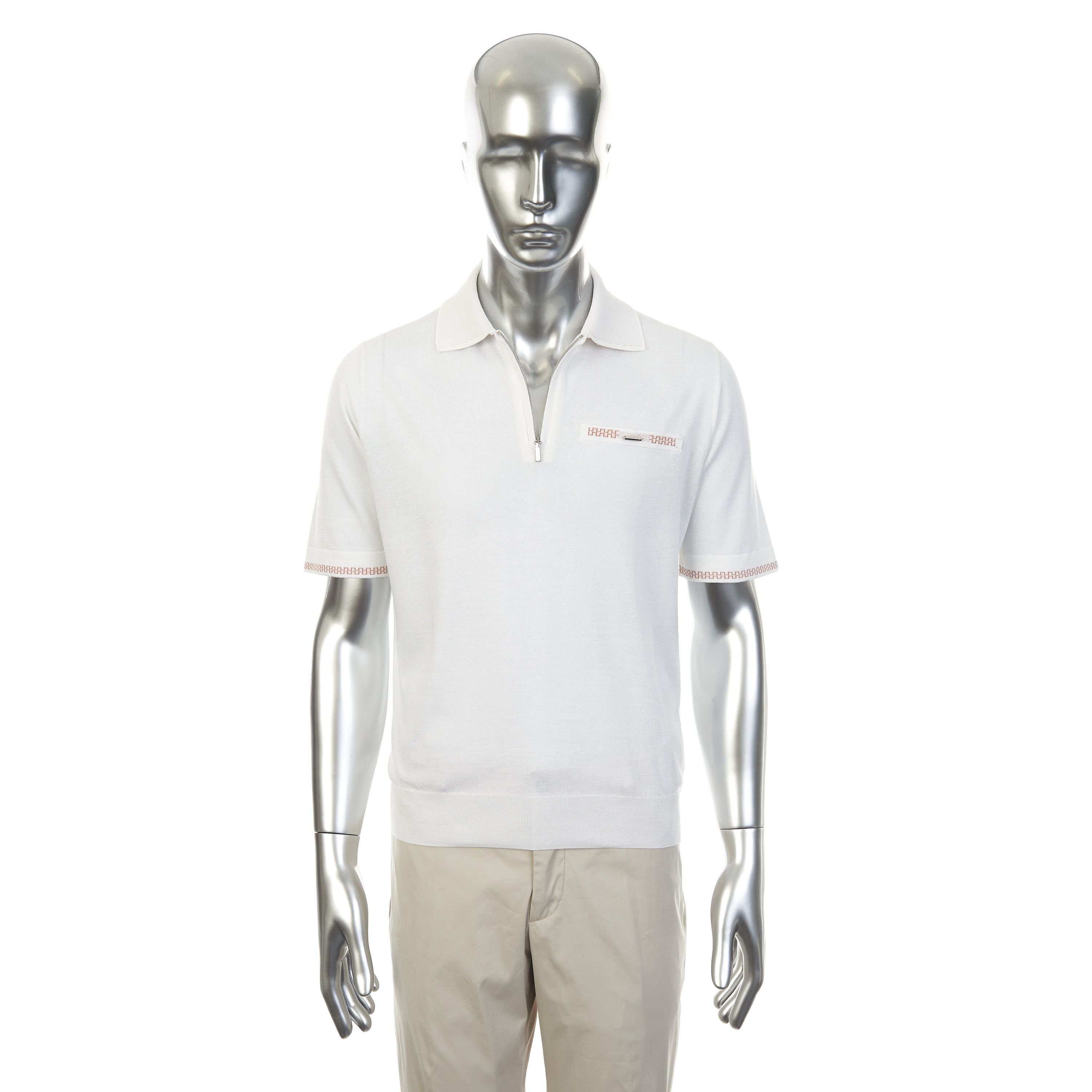 Zilli White Zipped Polo Short Sleeves Shirt Size US M / EU 48-50 / 2 - 1 Thumbnail