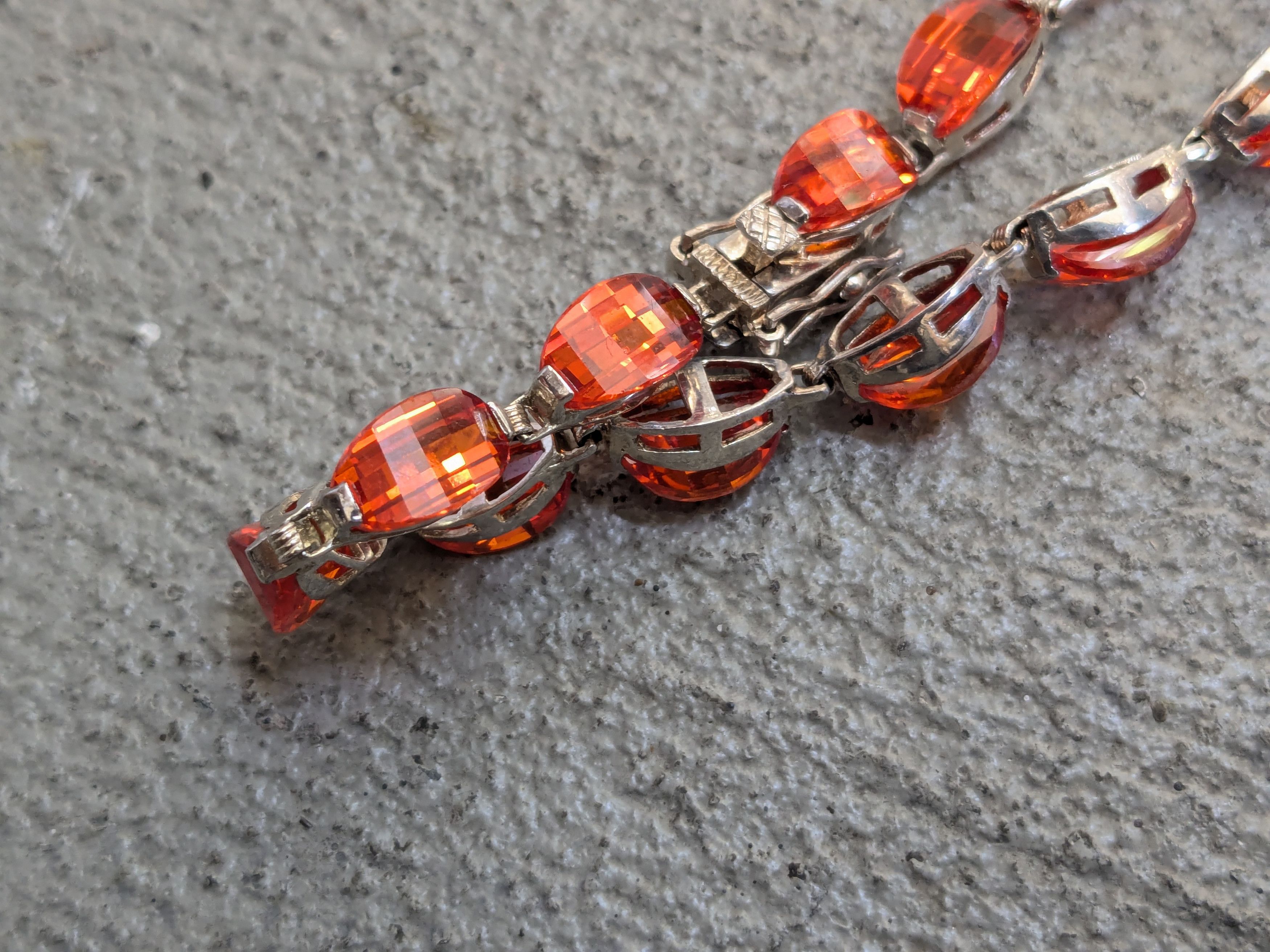 Other Sterling Silver Tennis Bracelet Orange Glass 7.25 Size ONE SIZE - 10 Thumbnail