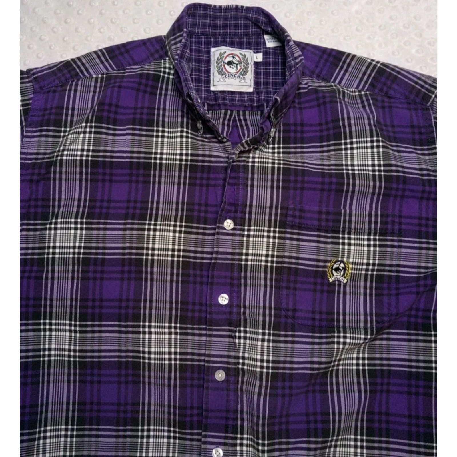 Vintage Cinch Shirt Men's Large Purple Black Plaid Button Down Long Sleeve Western Cowboy Vintage Embroidered Pocket Workwear Size US L / EU 52-54 / 3 - 4 Thumbnail