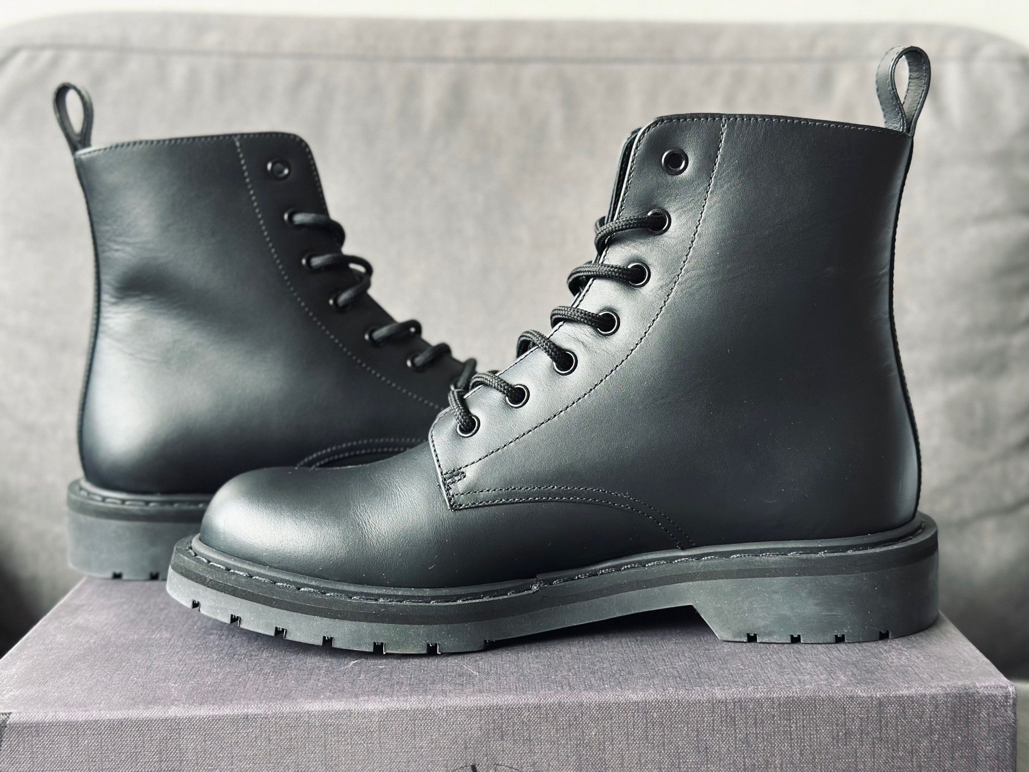 Valentino Black Leather White VLTN Logo Combat Boots Size US 8 / EU 41 - 6 Thumbnail