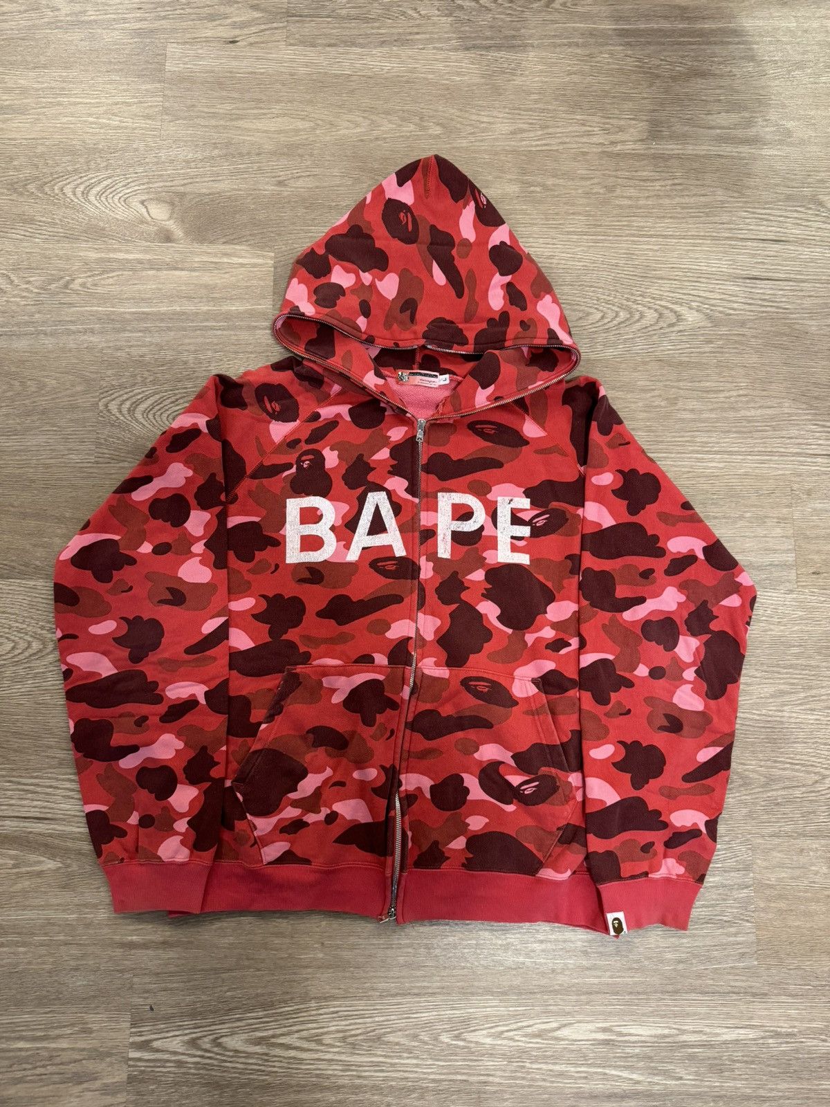 image of Bape Color Camo Full Zip Hoodie in Red, Men's (Size Large)