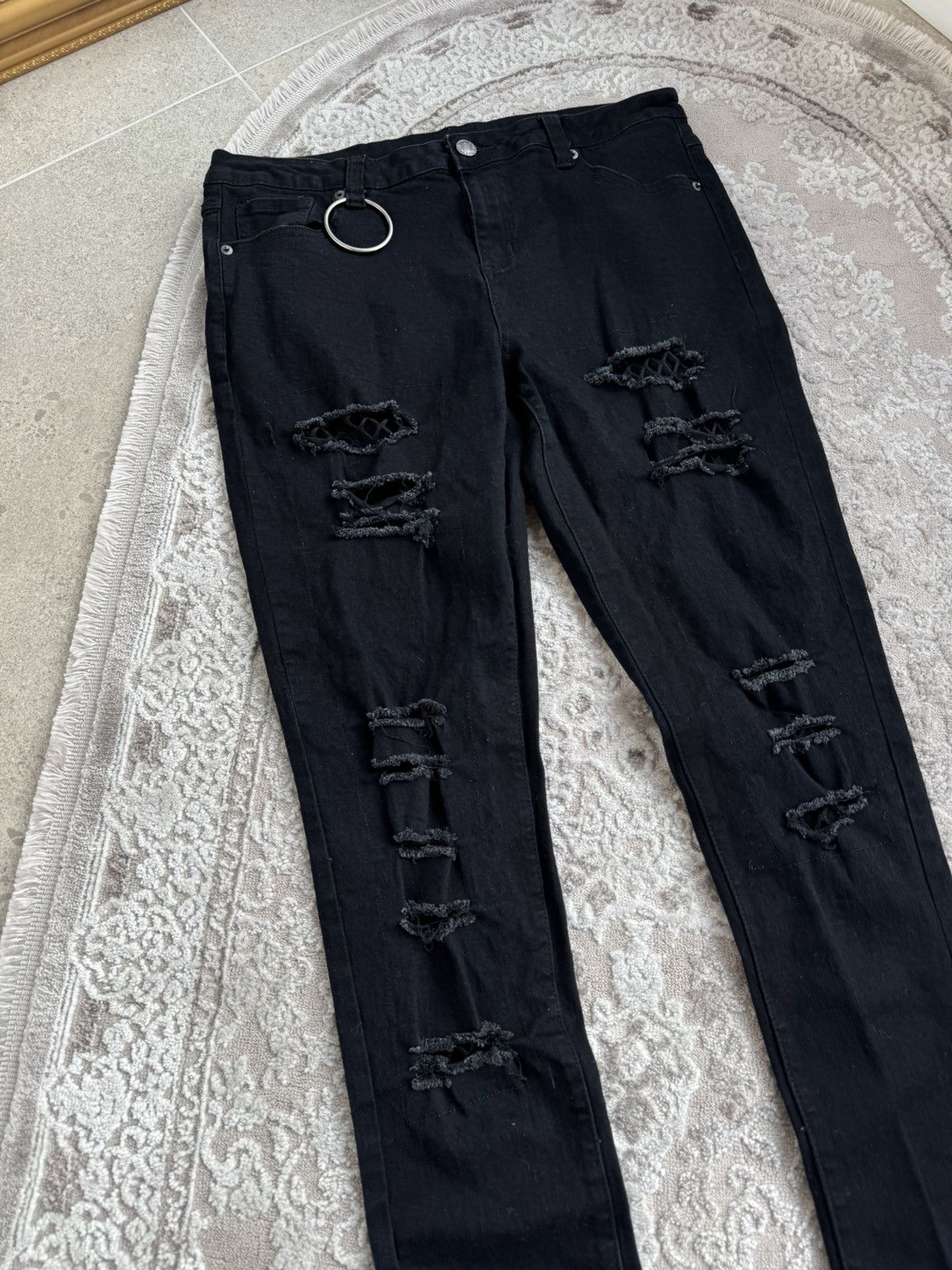 Killstar Killstar Black Distressed Goth Jeans with D-Ring Detailing Size 34" / US 12 / IT 48 - 3 Thumbnail