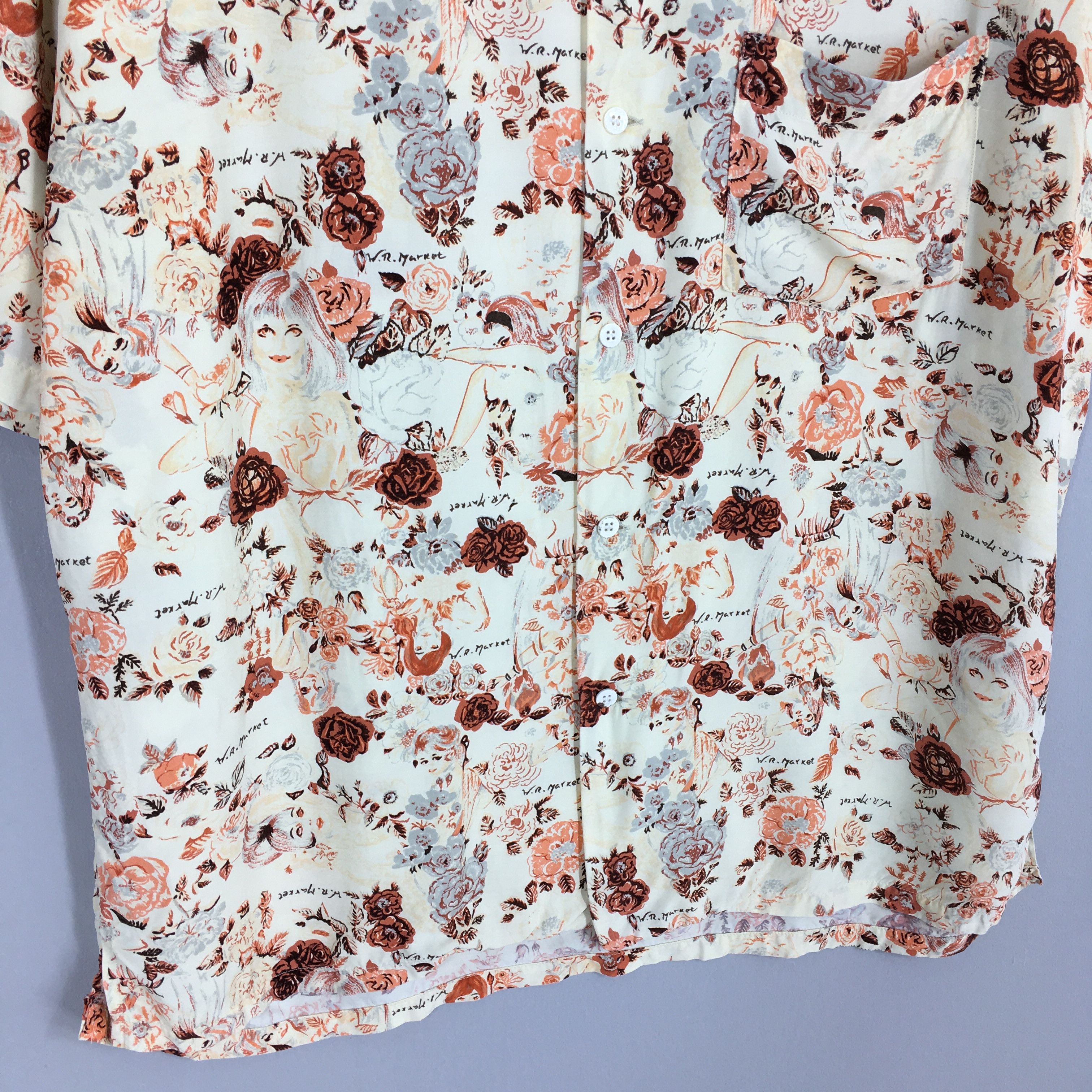 HOLLYWOOD RANCH MARKET × Japanese Brand Vintage HR Market Japan Hawaiian Flower Rayon Shirt Large Size US L / EU 52-54 / 3 - 4 Thumbnail