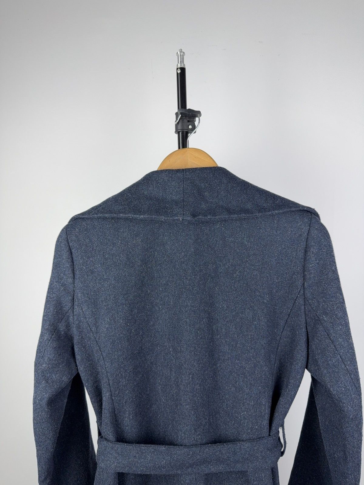 Japanese Brand NAF NAF Ruffle Wool Blend Belted Coat Dark Blue 38 / S-M Size S / US 4 / IT 40 - 9 Thumbnail