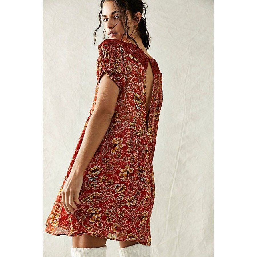 Free People NWT Free People Margot Printed Dress $168 X-SMALL Terracotta Size XS / US 0-2 / IT 36-38 - 1 Thumbnail