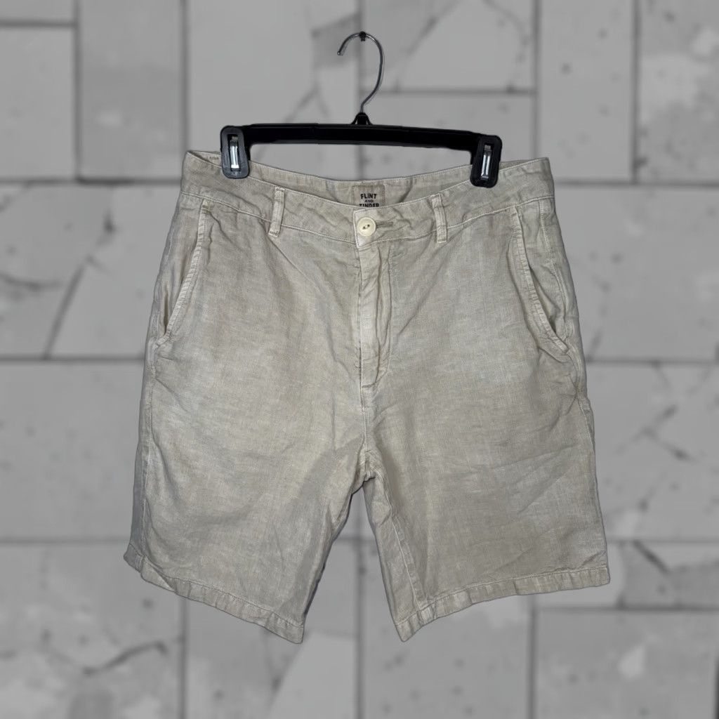 Flint & Tinder Chino Shorts Men 31 Cotton Linen Blend Light Beige Solid Regular Zip - Shorts