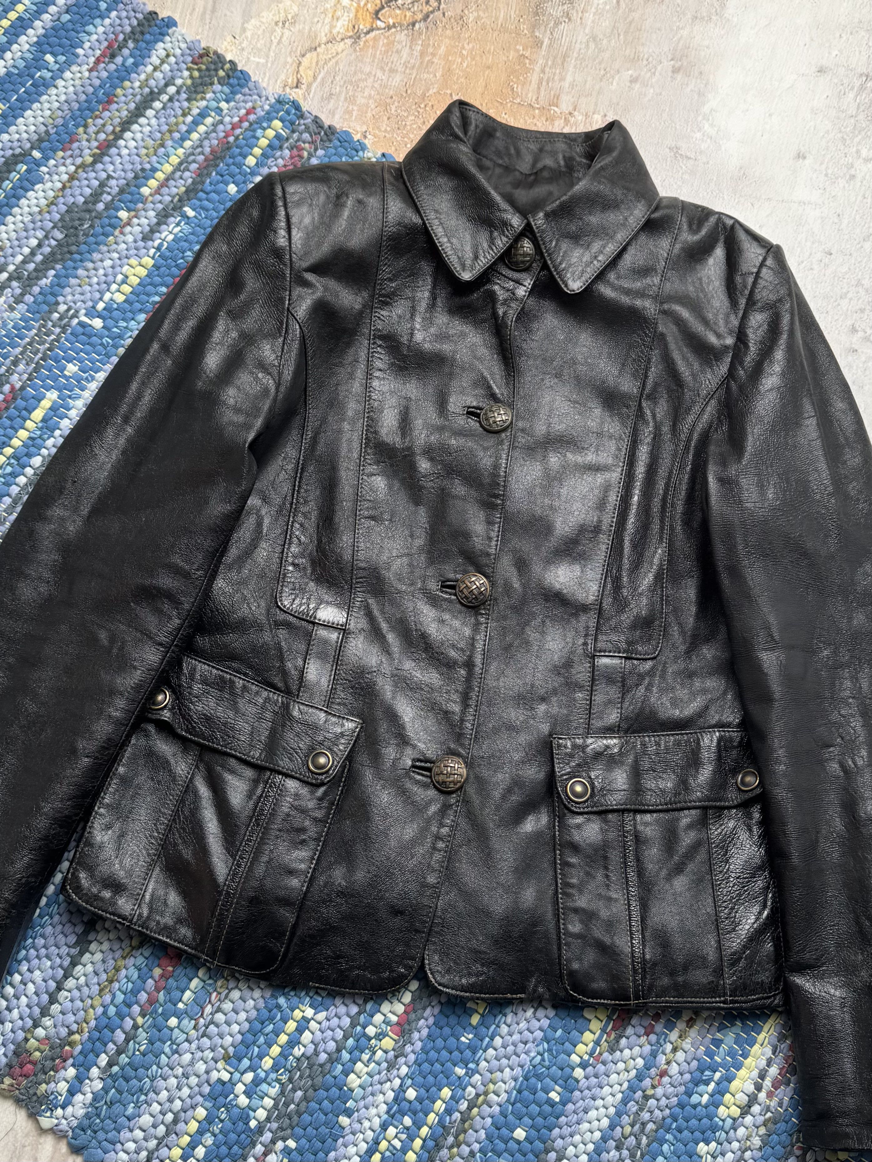Vintage Vintage Real Leather Jacket Button Up Utility Pocket Coat Size S / US 4 / IT 40 - 2 Thumbnail