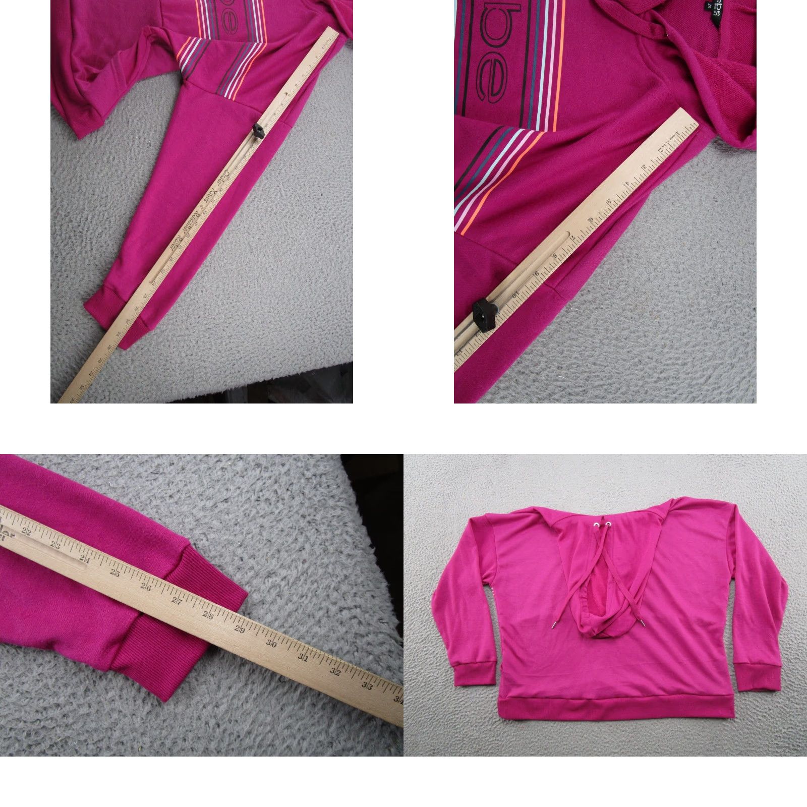 Bebe Bebe Sport Women's Hoodie Pullover Striped Logo Zip Pink Plus Size 2X Size XXL / US 16-18 / IT 52-54 - 8 Thumbnail