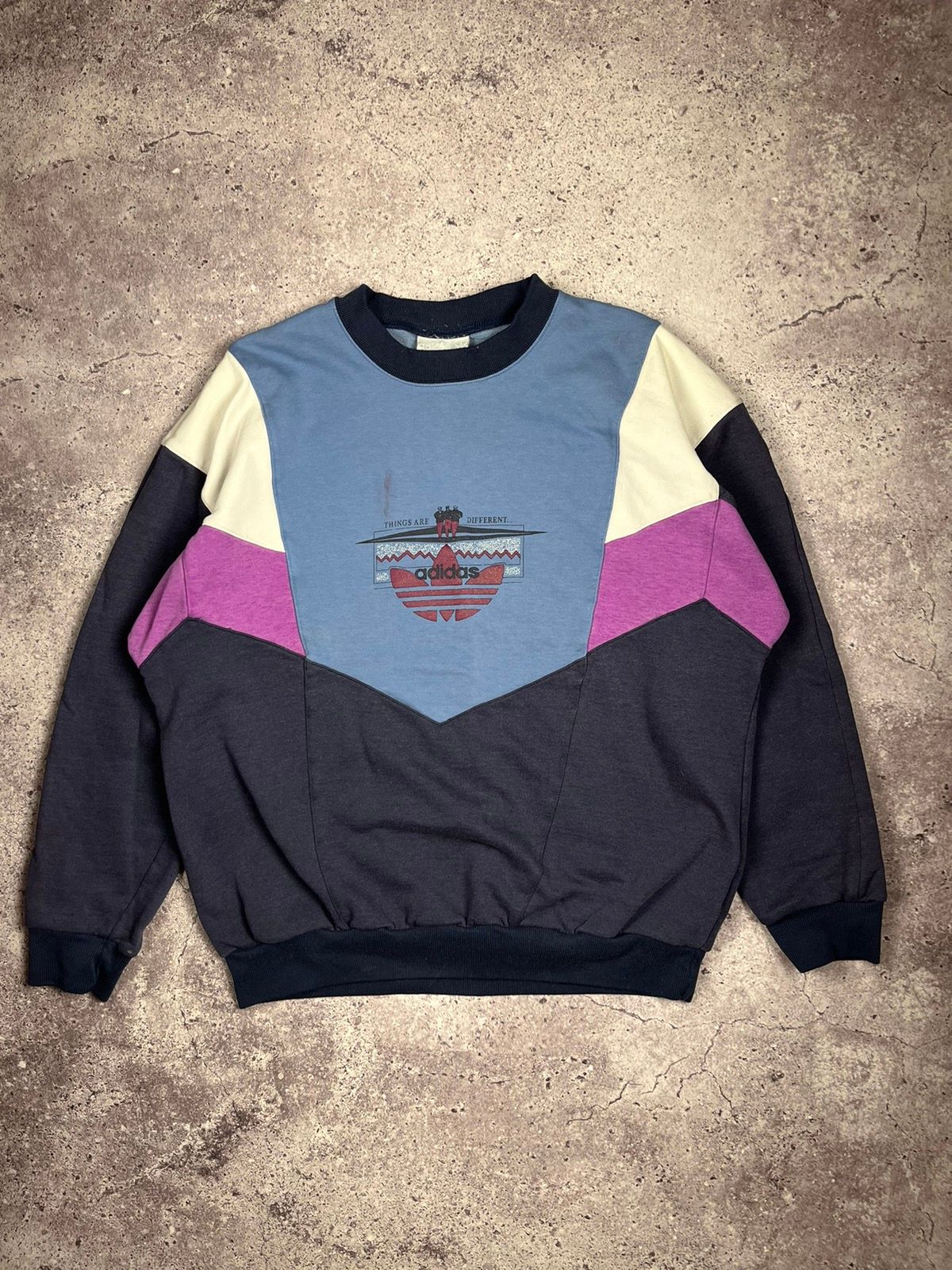 Pre-owned Adidas X Vintage Adidas Sweatshirt Vintage Think Are Different 90's In Black/blue/white