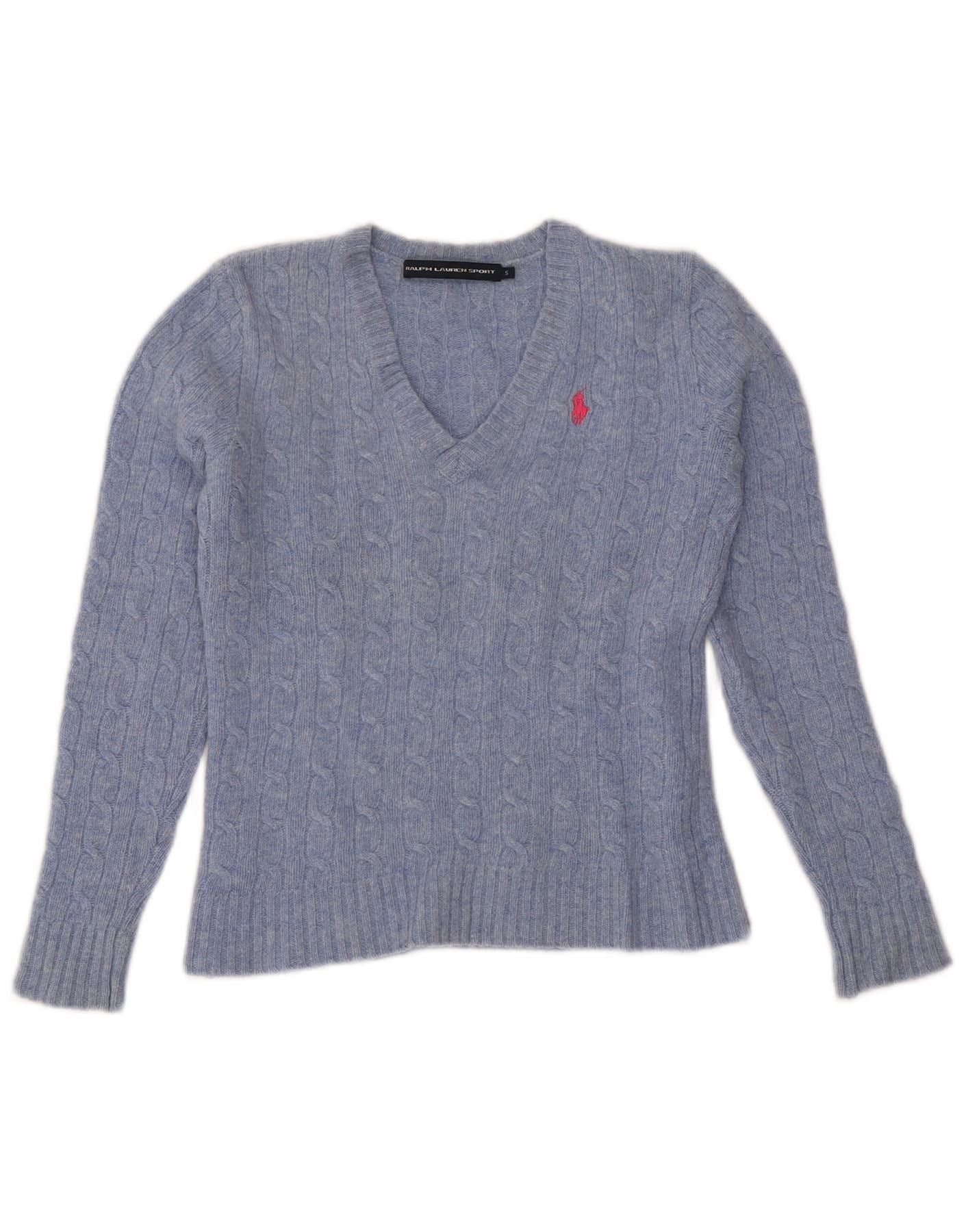 Ralph Lauren Womens Crop V-Neck Jumper Sweater UK 8 Small Blue Wool Size XXS / US 00 / IT 34 - 1 Thumbnail