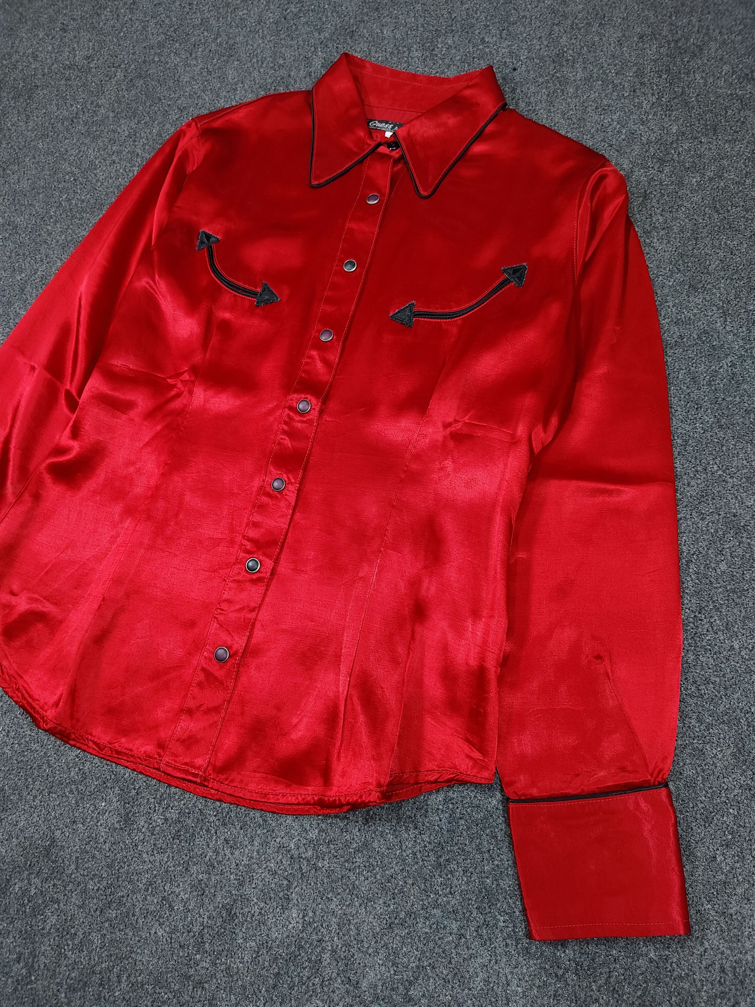 Guess 90s Guess🔥Western Iconic Arrow Embroidered Rayon Shirt Size M / US 6-8 / IT 42-44 - 5 Thumbnail