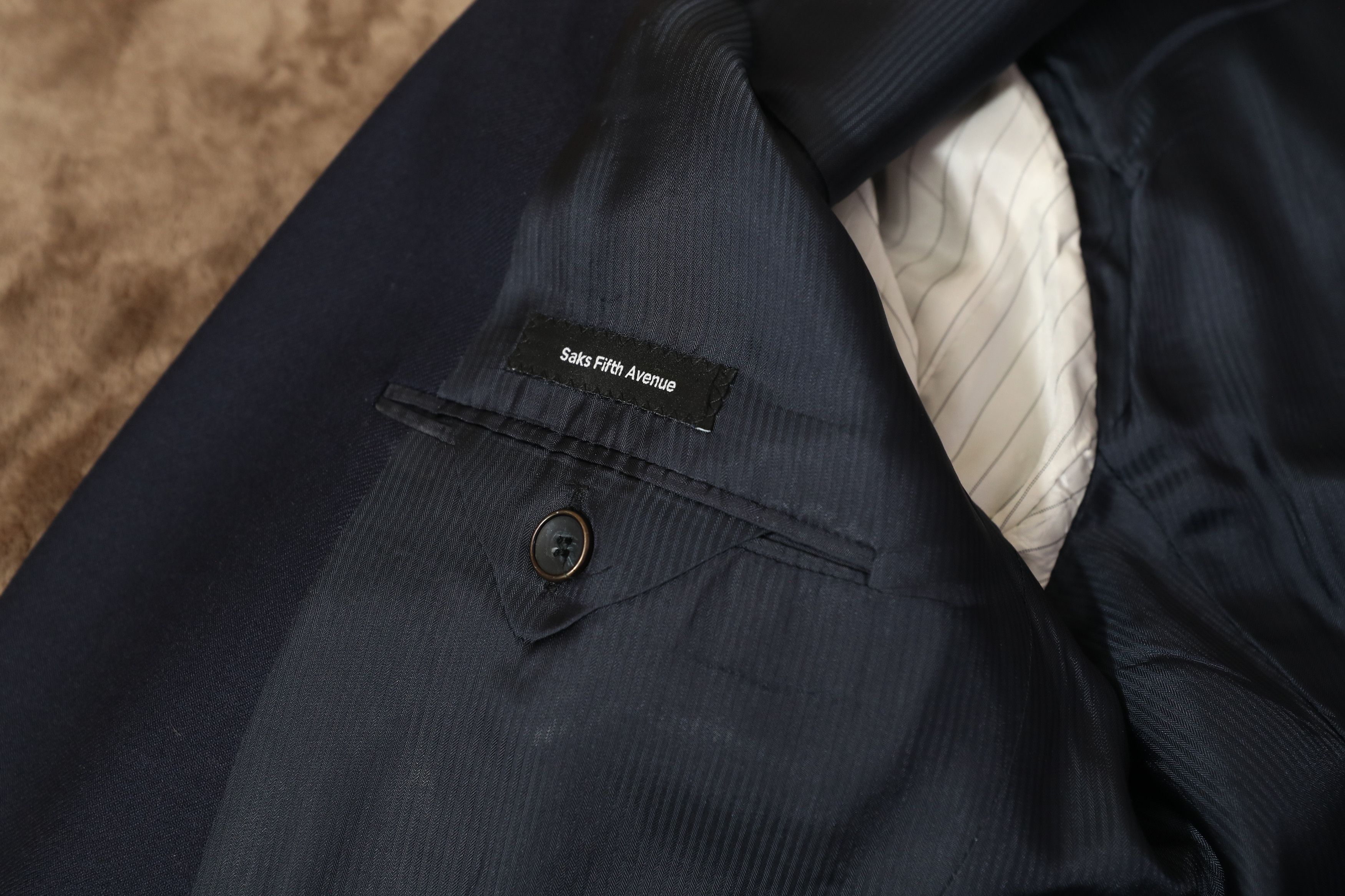Saks Fifth Avenue Saks 5th Ave Cashmere Navy Suit Jacket (42R) Size 42R - 10 Thumbnail