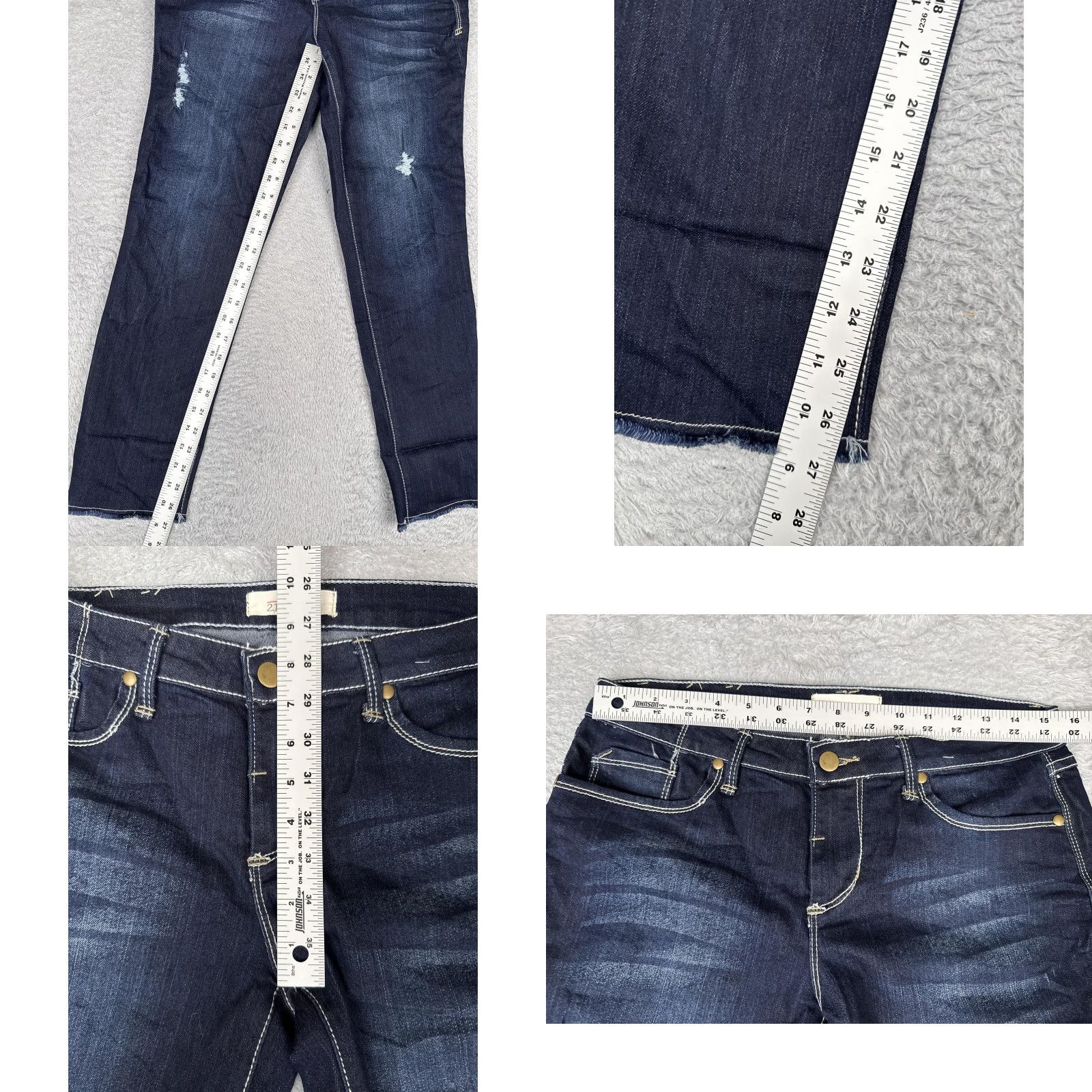 Denime 2.1 Denim Skinny Jeans Womens 29 Blue Dark Wash Distressed Mid Rise 29x27 Slim Size 29" - 8 Thumbnail
