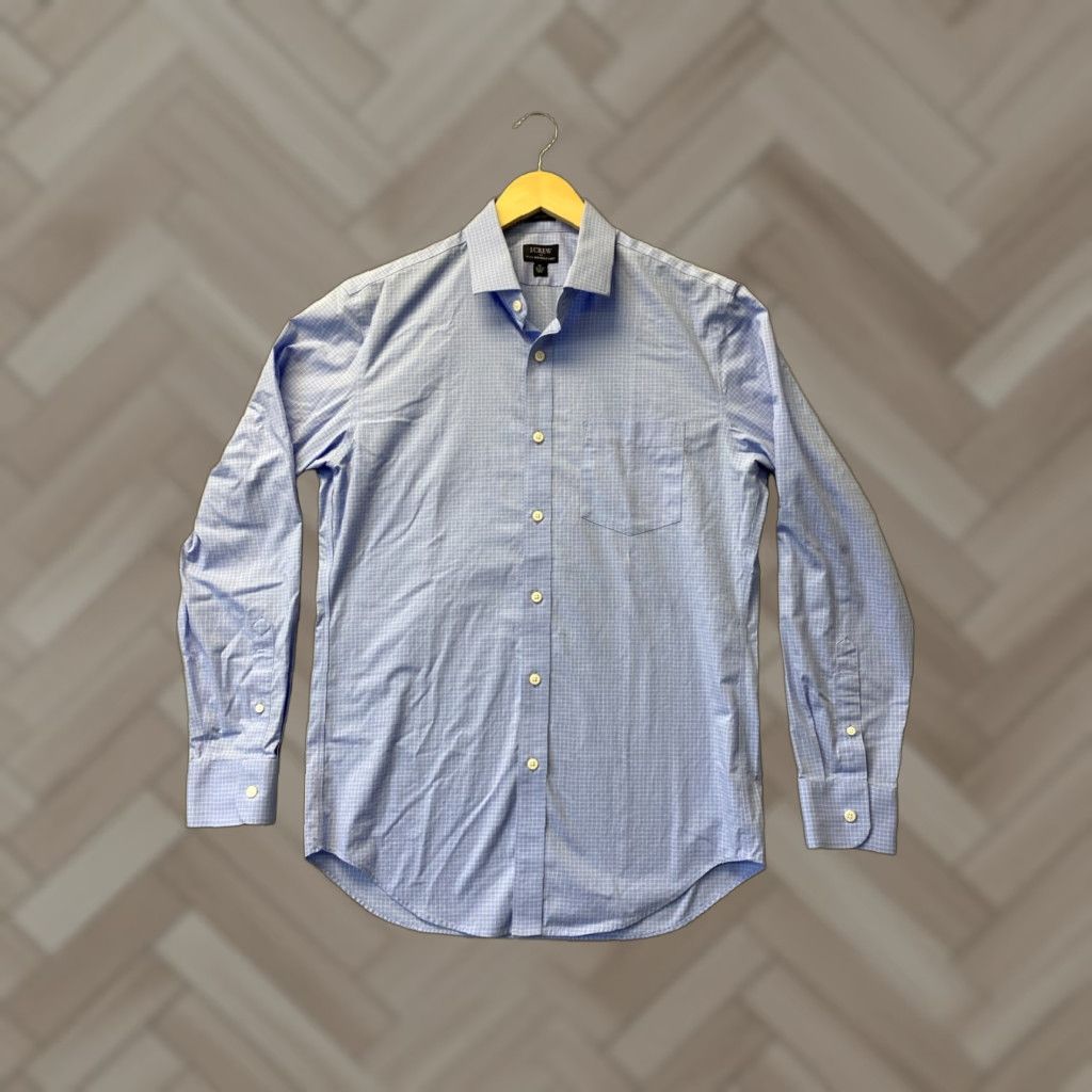 J.Crew J.CREW Flex Button Shirt Mens MEDIUM Light Blue Check Long Sleeve Button-Up Casual Regular Oxford Stretch Modern Classic Size US M / EU 48-50 / 2 - 1 Thumbnail