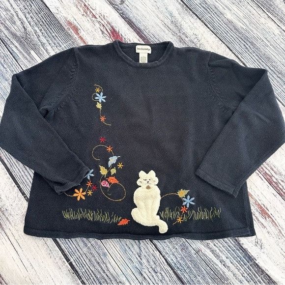 Other Vintage Embroidered Cat Crewneck Sweater Size L / US 10 / IT 46 - 2 Thumbnail