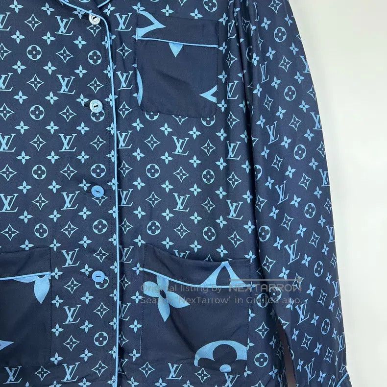 Louis Vuitton Louis Vuitton Blue full-print silk pajama shirt Size XS / US 0-2 / IT 36-38 - 5 Thumbnail