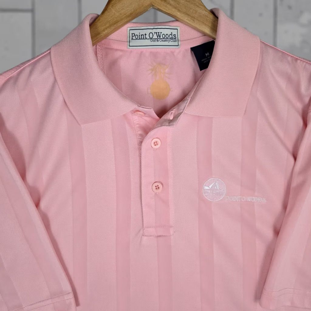 Vintage Point o Woods Shirt Mens M Pink MICHIGAN Stripe Polo Size Poly Bamboo Size US M / EU 48-50 / 2 - 1 Thumbnail