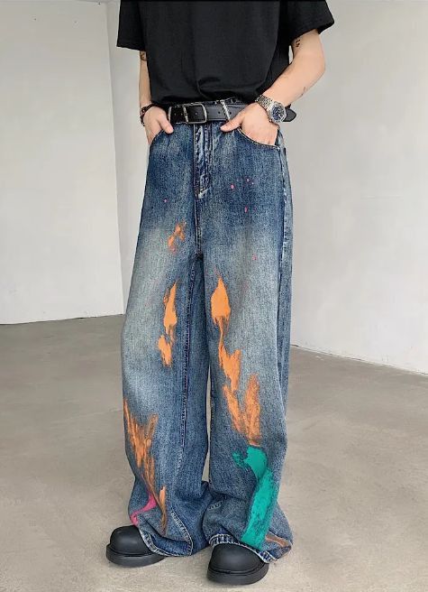 Japanese Brand × Jean Denim Pants Loose Brush Printing Size US 29 - 2 Thumbnail