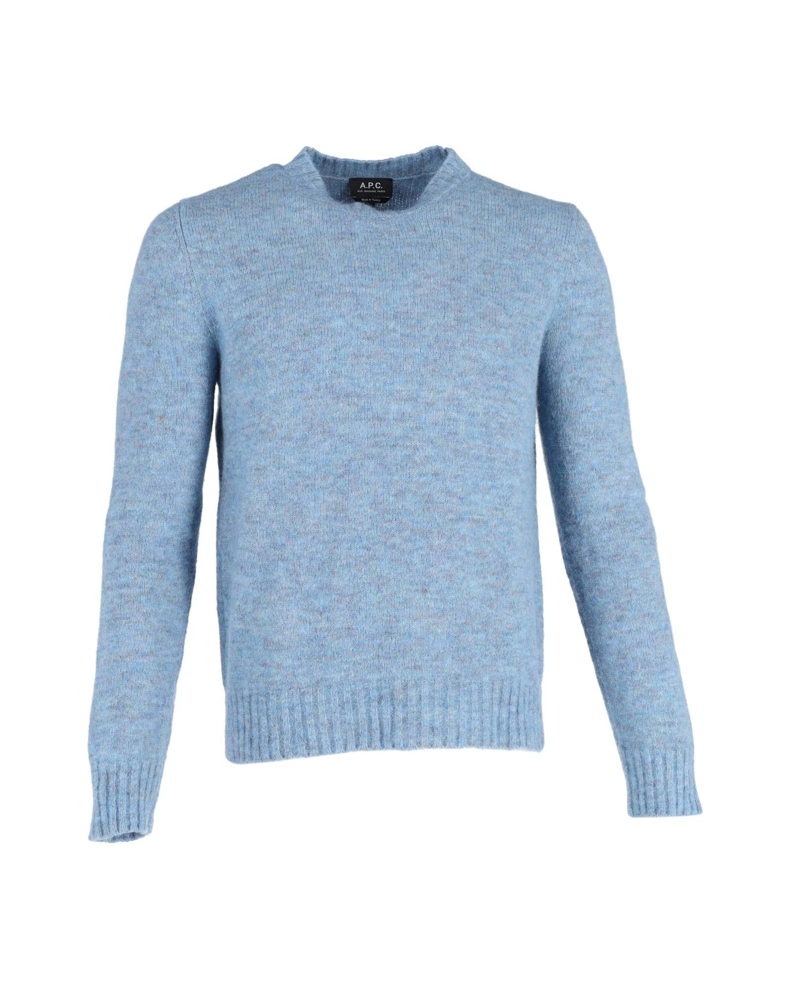image of A P C Alpaca-Blend Blue Wool Sweater With Ribbed Trims, Men's (Size Medium)