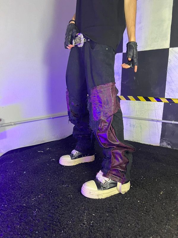 Japanese Brand Custom Demon Jeans Leather Black Goth Opium Alt Punk Baggy Size US 36 / EU 52 - 1 Thumbnail
