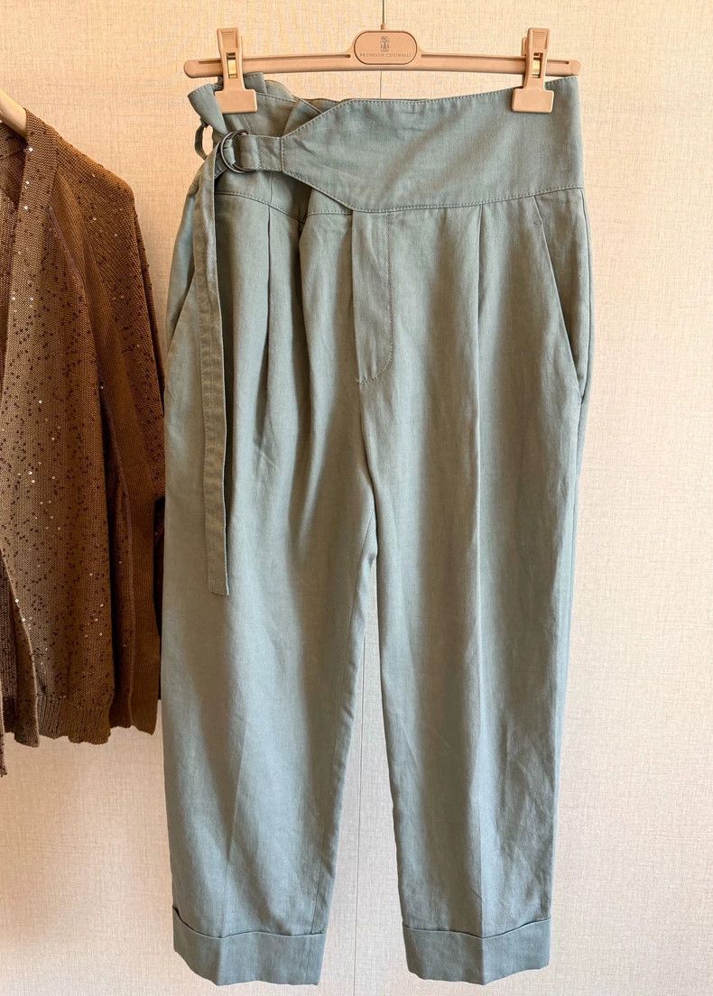 Brunello Cucinelli Brunello Cucinelli Cotton-Linen Wide Waistband Pants - dmc Size US 31 - 1 Thumbnail