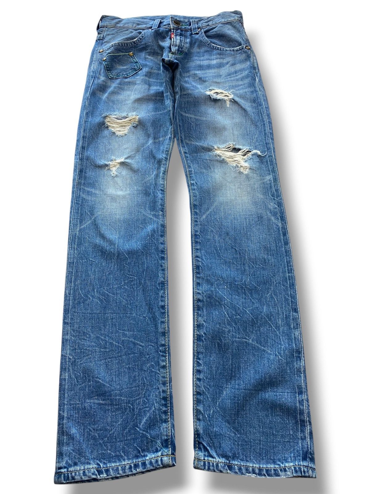 Edwin Edwin Blue Wash Ripped Style Straight Leg Jeans Size US 32 / EU 48 - 1 Thumbnail