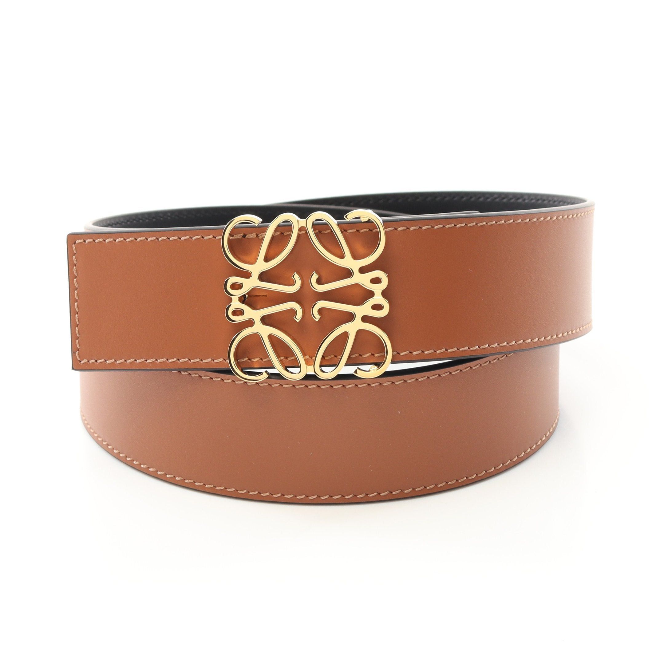 Loewe Loewe Anagram Belt Leather Brown Black Reversible Gold Hardware Size ONE SIZE - 1 Thumbnail