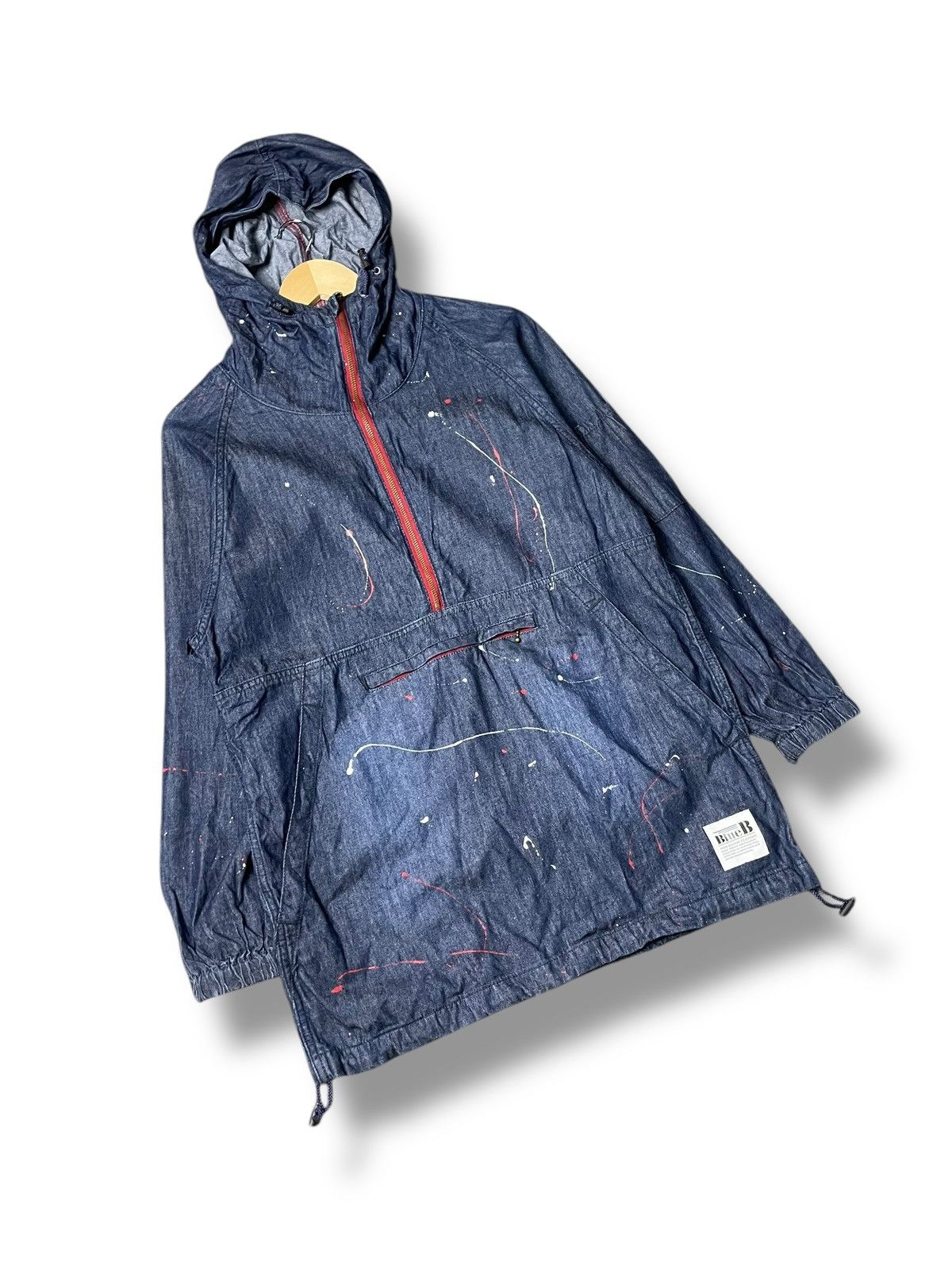Japanese Brand × Vintage Blue B Brand Denim Painted Anorak Parka (70) Size US S / EU 44-46 / 1 - 4 Thumbnail