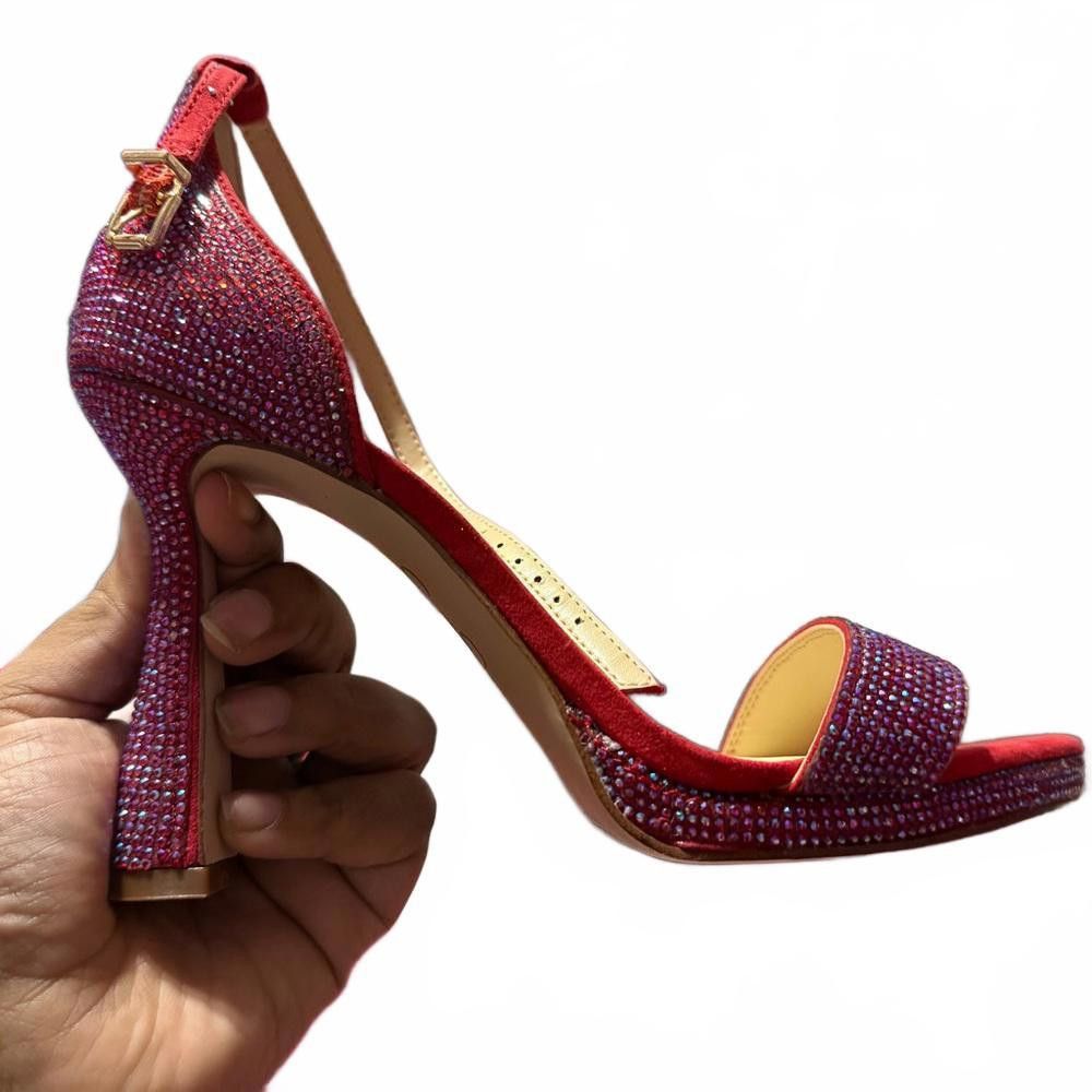 Designer Glamorous Jessica Simpson Red Heels with Rhinestones Size US 8.5 / IT 38.5 - 1 Thumbnail