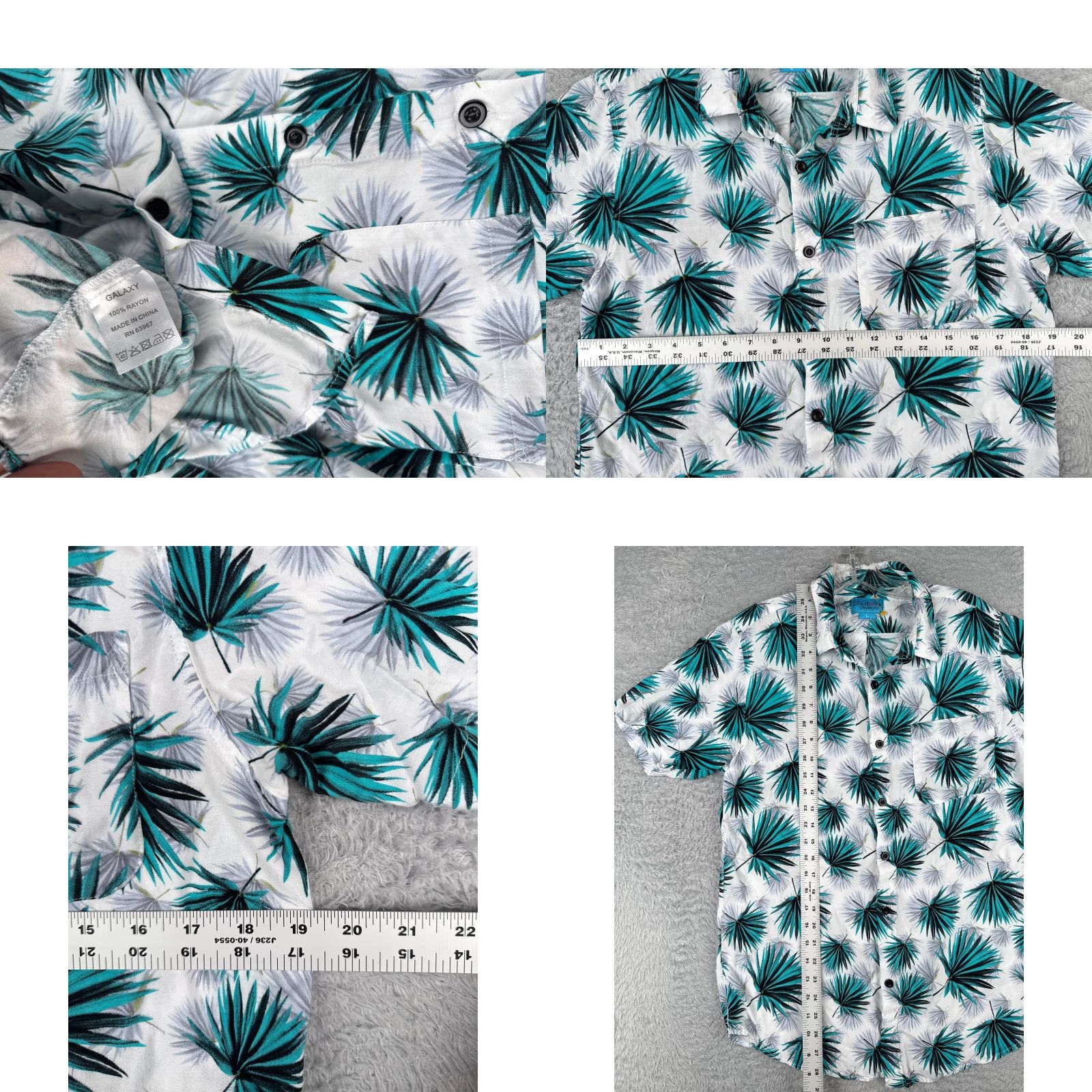 Vintage VINTAGE Galaxy Caribbean shirt Men Large White Blue Floral Hawaiian Button 100% Rayon Size US L / EU 52-54 / 3 - 8 Thumbnail