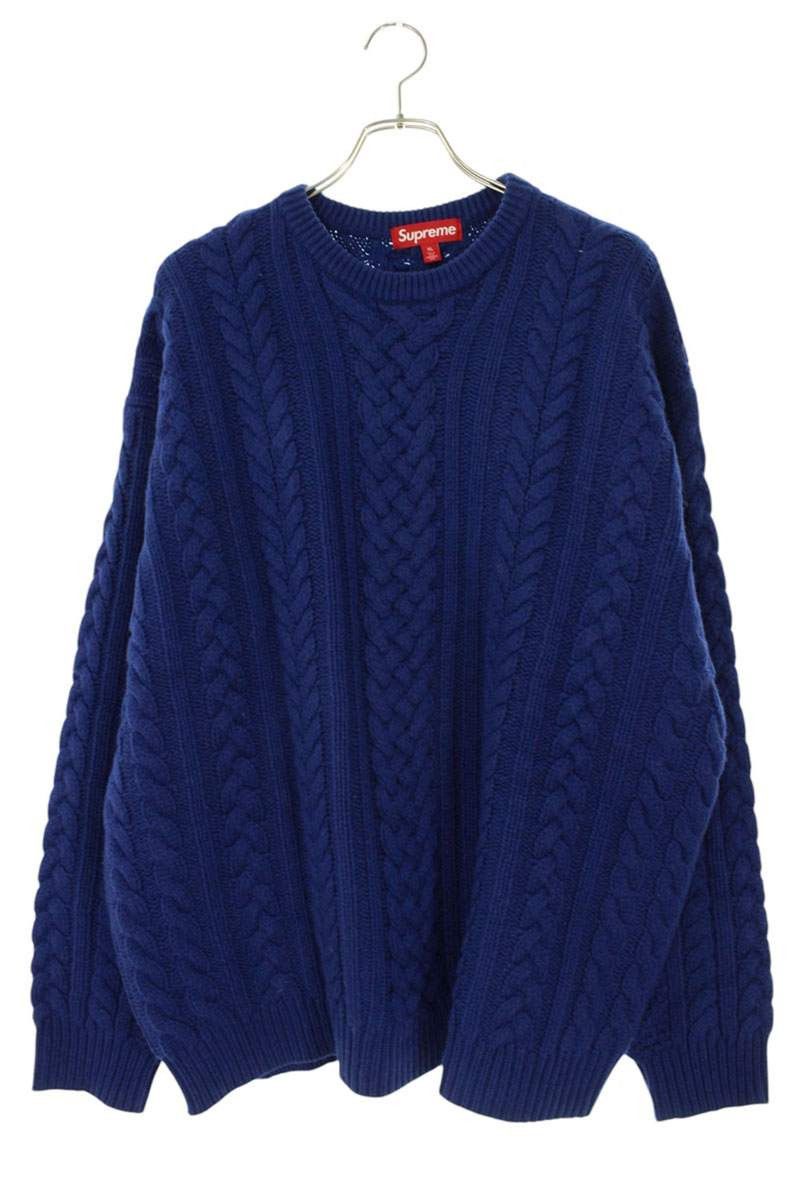 トップス 23AW SUPREME Applique Cable Knit Sweater Supreme 23AW Applique Cable Knit Sweater Blue Size XL