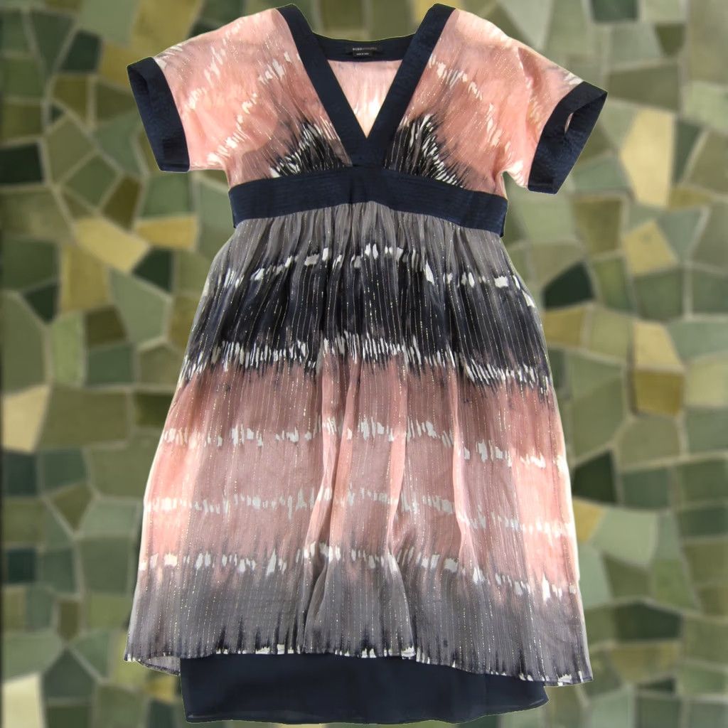 Bcbgmaxazria BCBGMAXAZRIA Silk Sheer Lined Metallic Pink Black Tie Dye V-Neck Dress Large Size L / US 10 / IT 46 - 1 Thumbnail