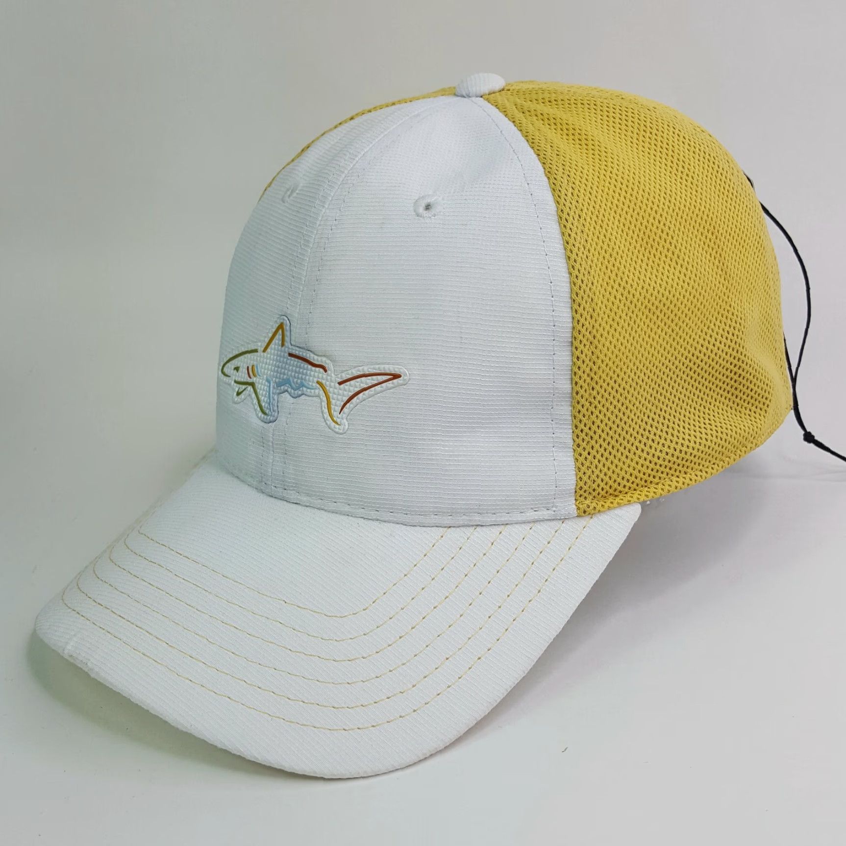 Vintage VINTAGE Greg Norman Golf Stretch One Size Hat Shark Attack Baseball Cap VTG Yellow Mens Size ONE SIZE - 3 Thumbnail