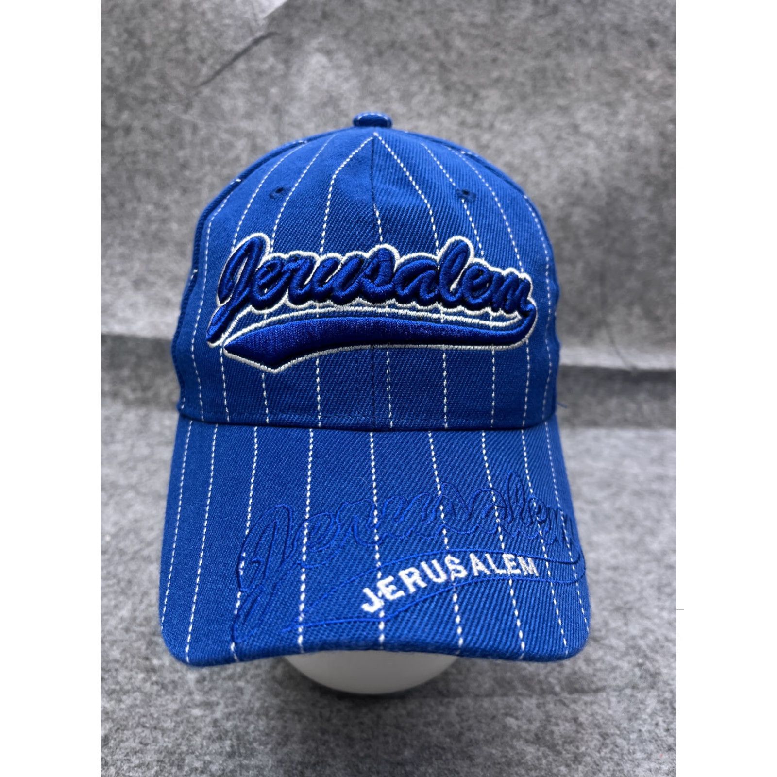 Vintage Jerusalem Hat Cap Strap Back Adult One Size Blue Pinstripe Cotton Poly Blend Size ONE SIZE - 2 Thumbnail