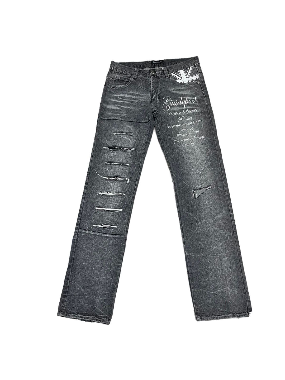 Japanese Brand Vintage Root Three Skull Distressed Jeans ! Rare Design Size US 32 / EU 48 - 2 Thumbnail