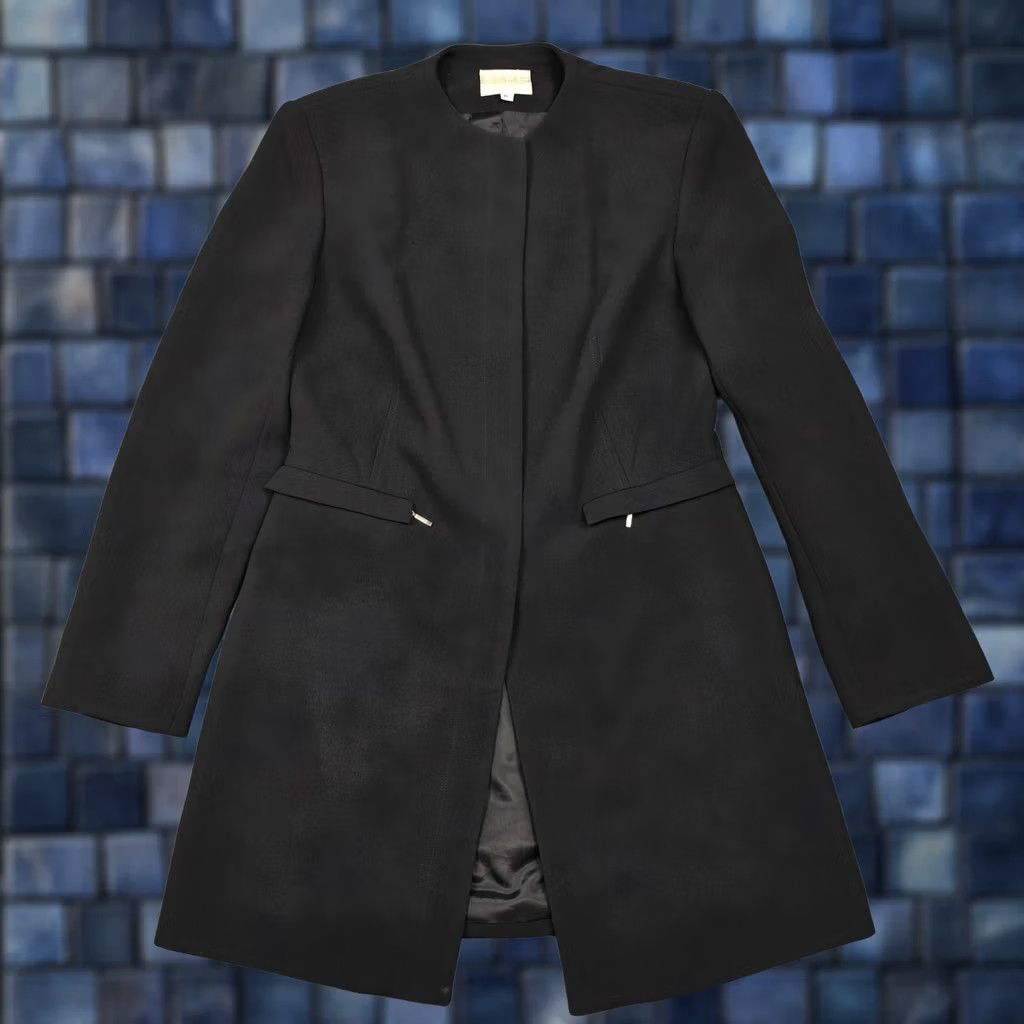 Vintage Cache Coat Womens 6 Black Crepe Collarless Single Breasted Lined Made USA Size M / US 6-8 / IT 42-44 - 1 Thumbnail
