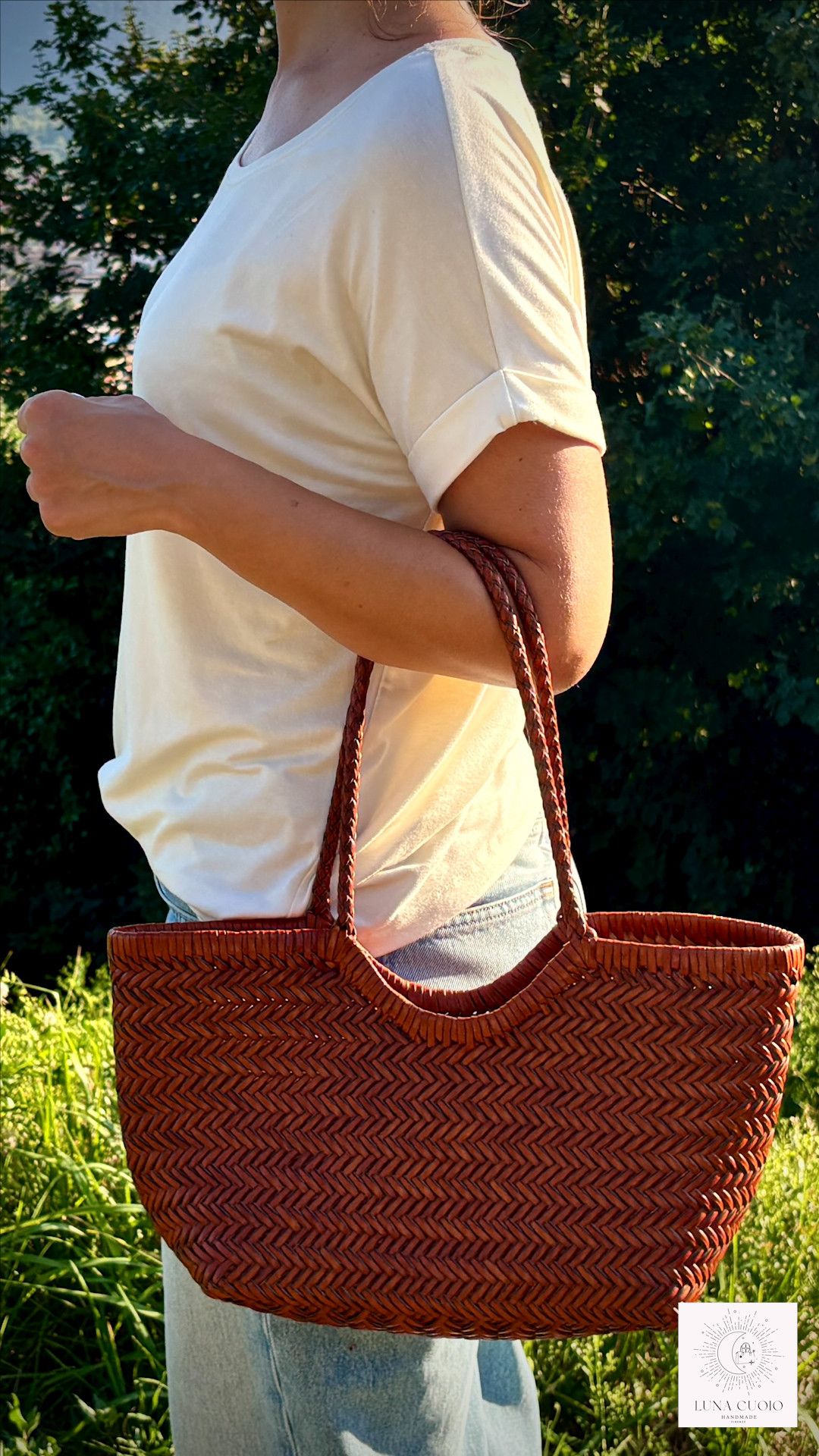 Vera Pelle Cowhide Tote Bag – Handmade Woven Leather Shoulder Bag Size ONE SIZE - 6 Thumbnail