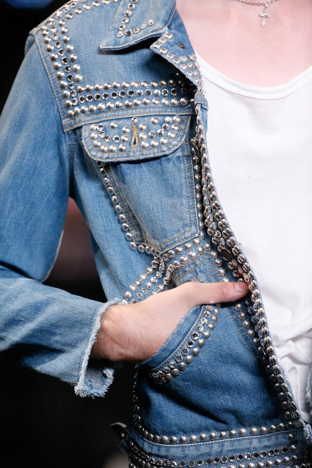 Saint Laurent Paris Saint Laurent Paris SS16 Denim Studded Crystal Jacket Size US S / EU 44-46 / 1 - 12 Thumbnail