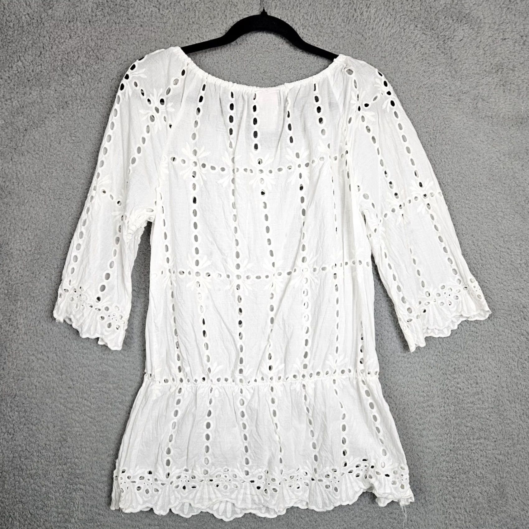 Vintage Rachel Rose Women’s Off the Shoulder White Cut out top L Shirt Adult Regular Short Sleeve Cotton Blend Size L / US 10 / IT 46 - 2 Thumbnail