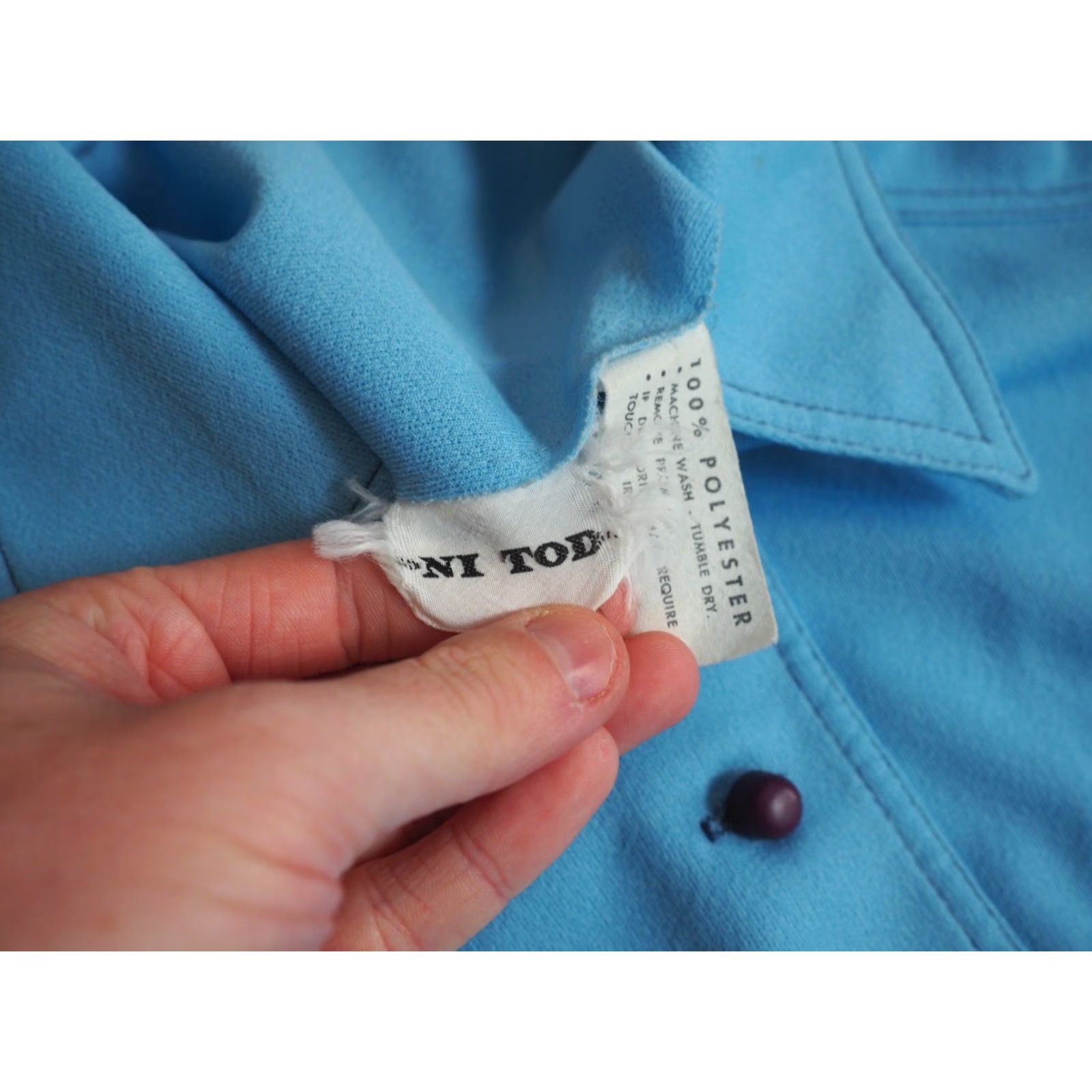 Vintage VINTAGE Ni Tod 70s Sky Blue Button Jacket Womens M Poly Jacket Boho Hippy Disco 1970s Blue Mens/Womens (adjusted) Size M / US 6-8 / IT 42-44 - 6 Thumbnail