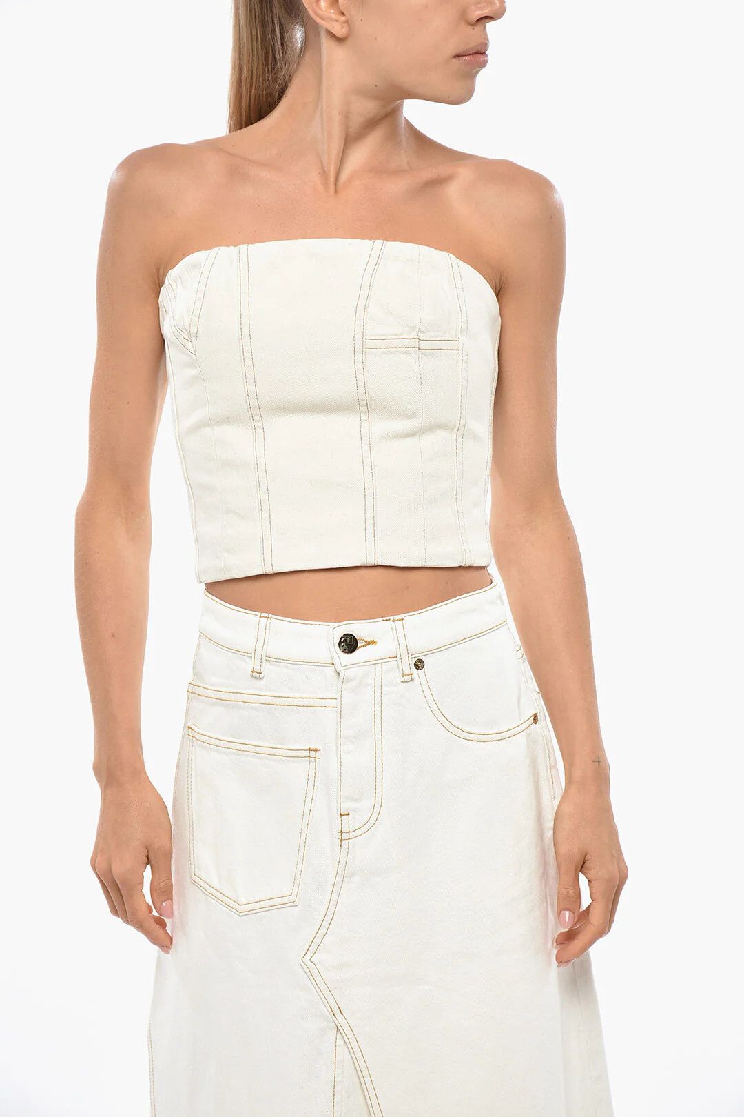 Amiri og1mm0426 Denim Tube Top in White Size S / US 4 / IT 40 - 1 Thumbnail