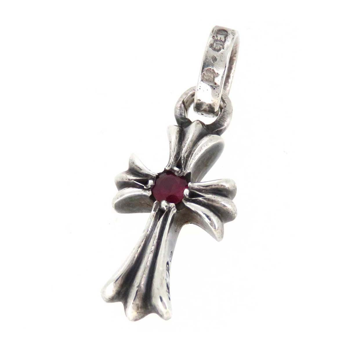 image of Chrome Hearts Baby Fat Ruby Cross Pendant in Silver, Men's