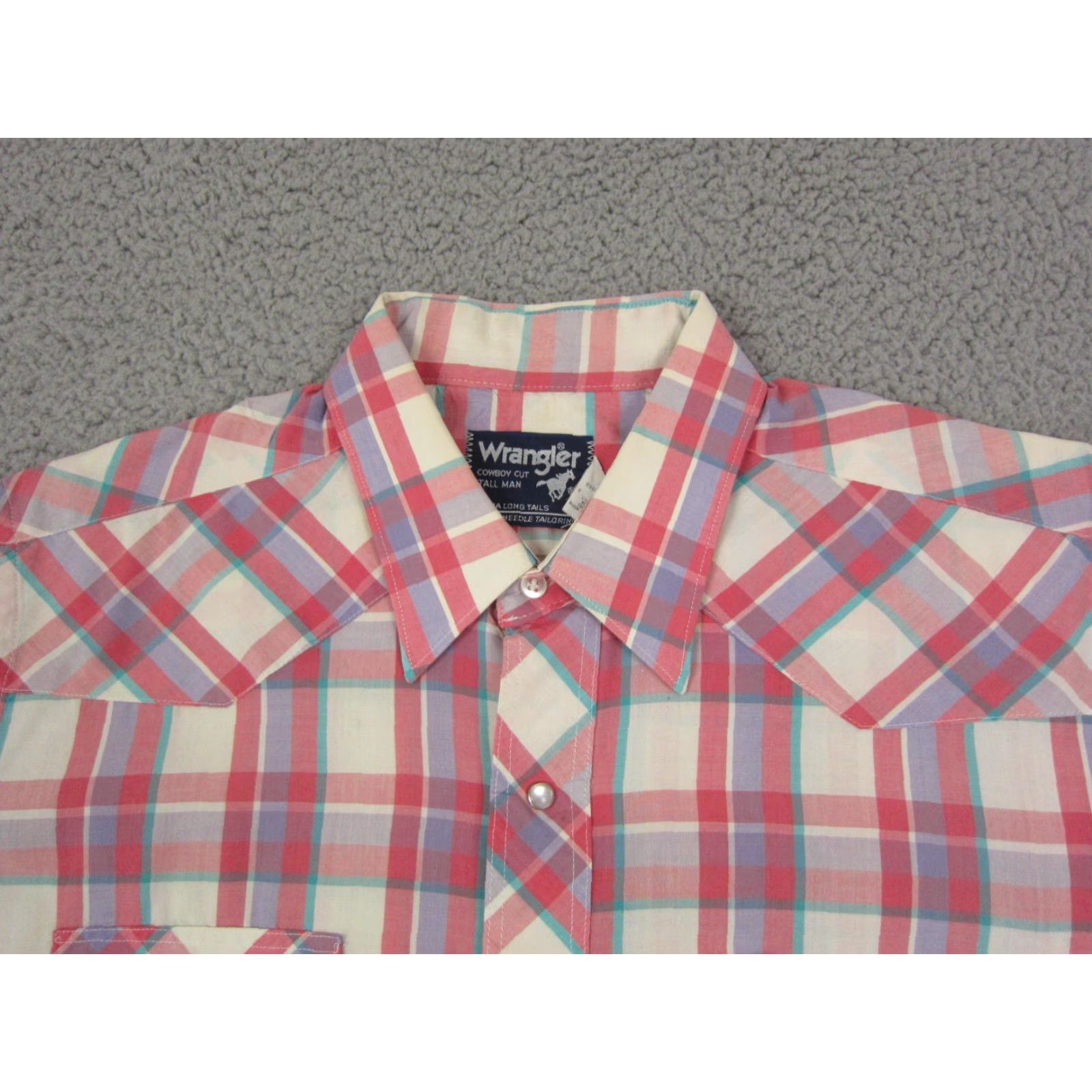 Wrangler Vintage Wrangler Shirt Mens 17 Pink Plaid 80s USA Made Button-Up Cotton Canvas Long Sleeve Western Casual Size US XL / EU 56 / 4 - 3 Thumbnail