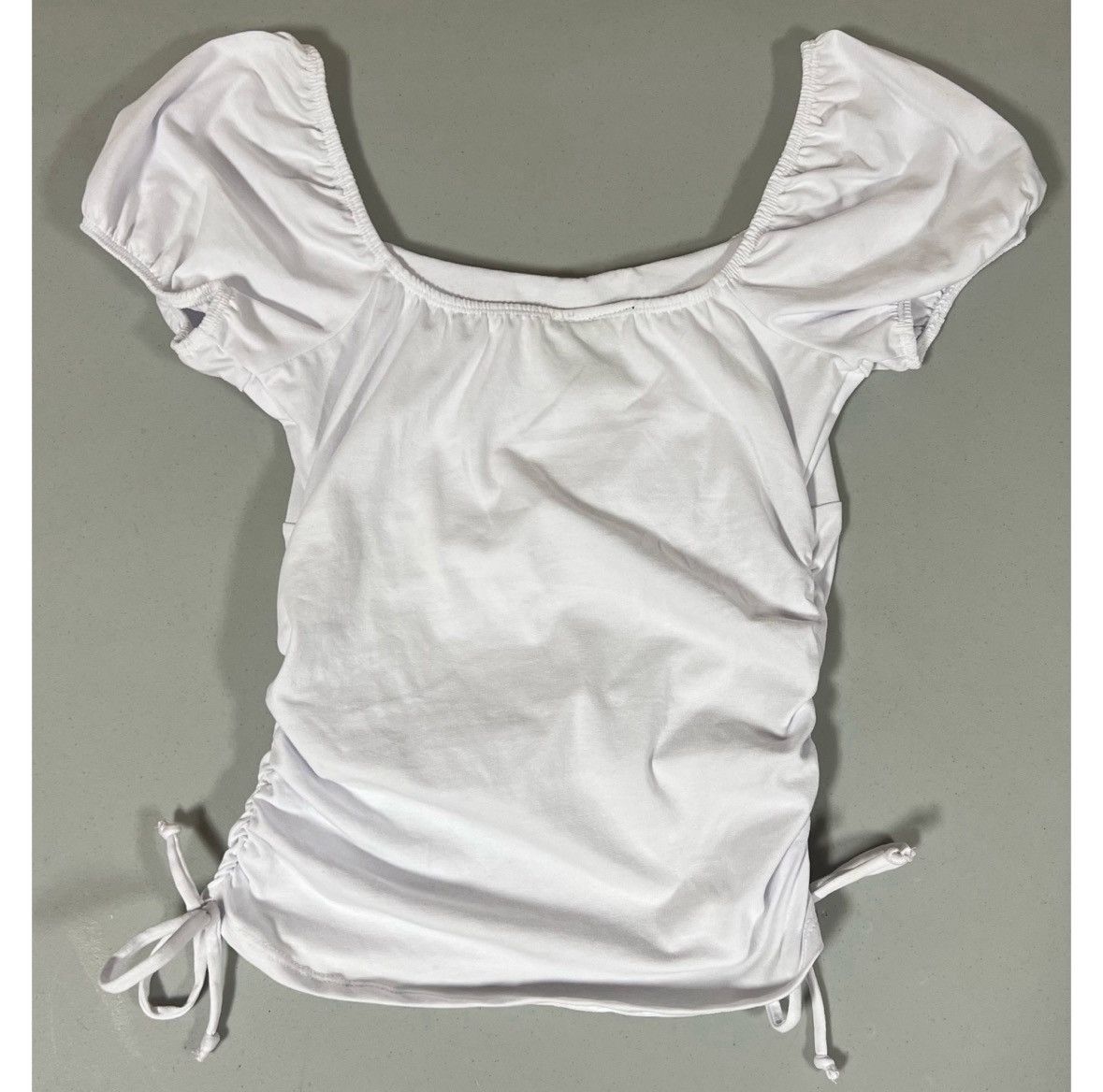 PRINCESS POLLY Just Polly White Solid Ruched Top Shirt Tee Blouse Size M 🤍 Size M / US 6-8 / IT 42-44 - 4 Thumbnail