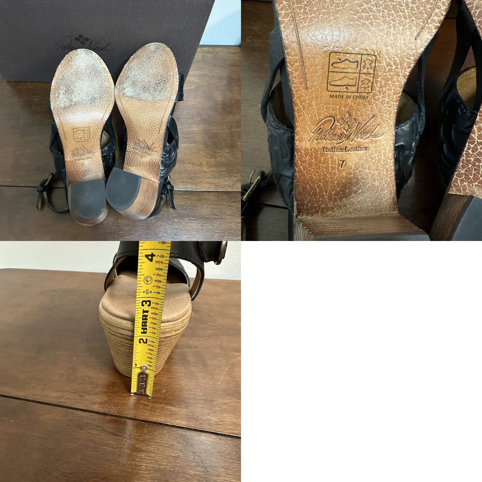 Patricia Nash Romana Italian Tooled Leather Block Heeled Sandals Size US 7 Womens Sandal Black Leather Block Heel Slingback 7 Italian Floral Theme