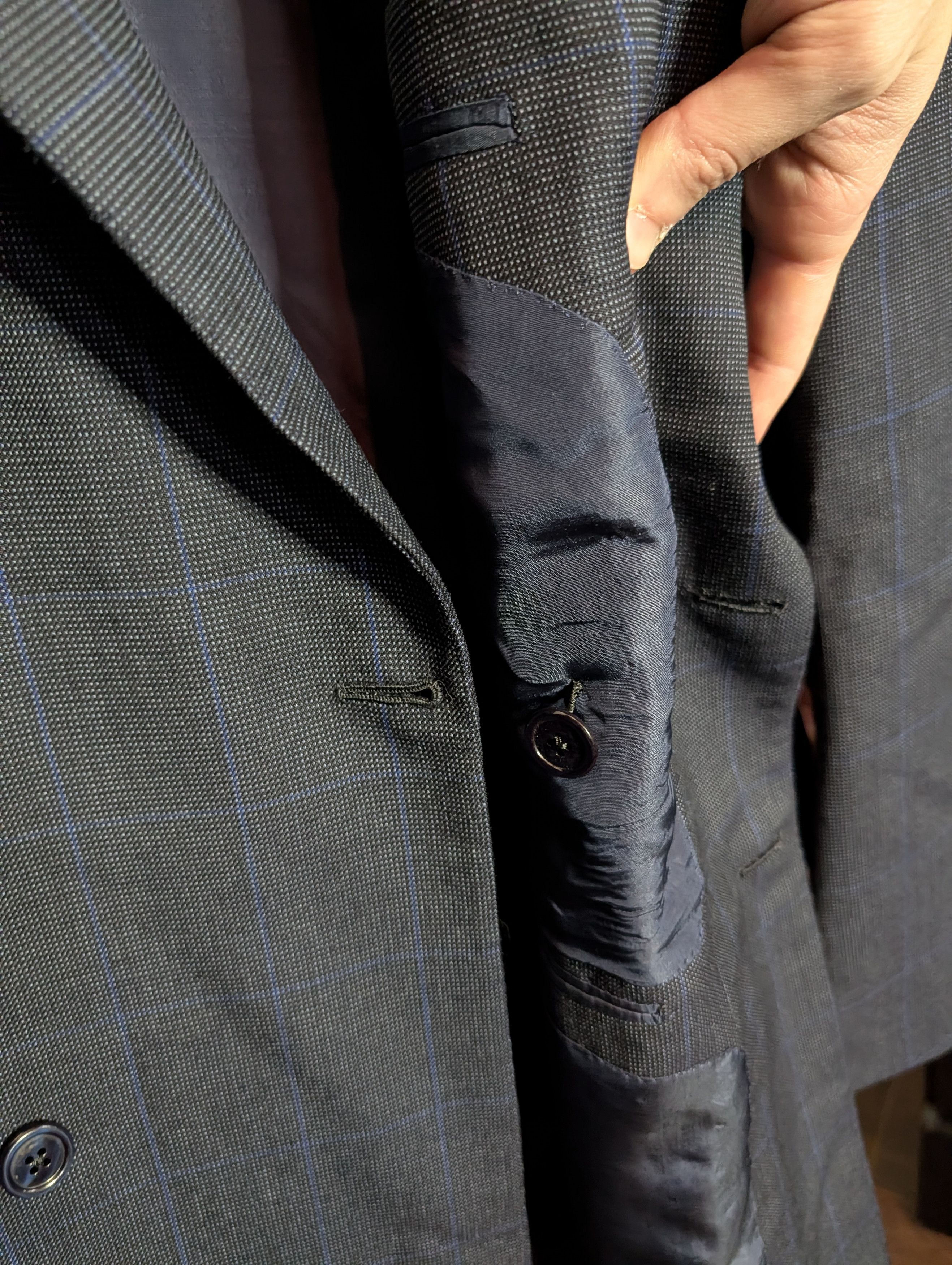 Bespoken NAURA Paris bespoke navy check double breasted jacket Size 44R - 14 Thumbnail