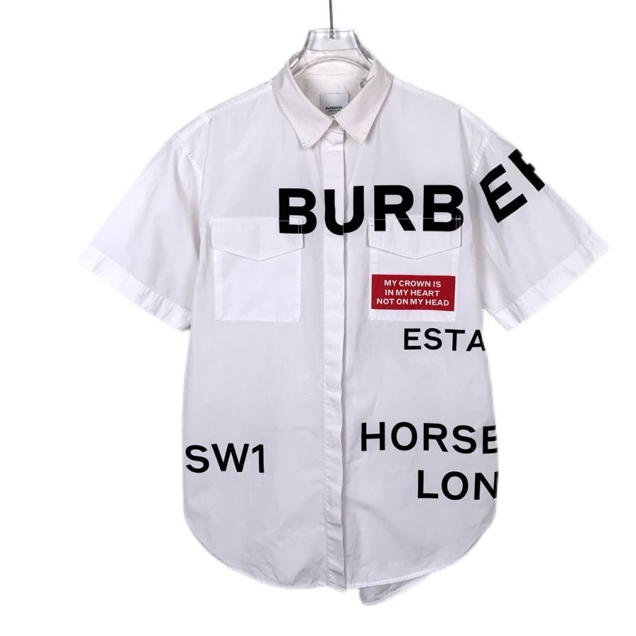 Burberry [Burberry] Logo Lettering Print Notched Lapel White Cotton S Size XS / US 0-2 / IT 36-38 - 1 Thumbnail