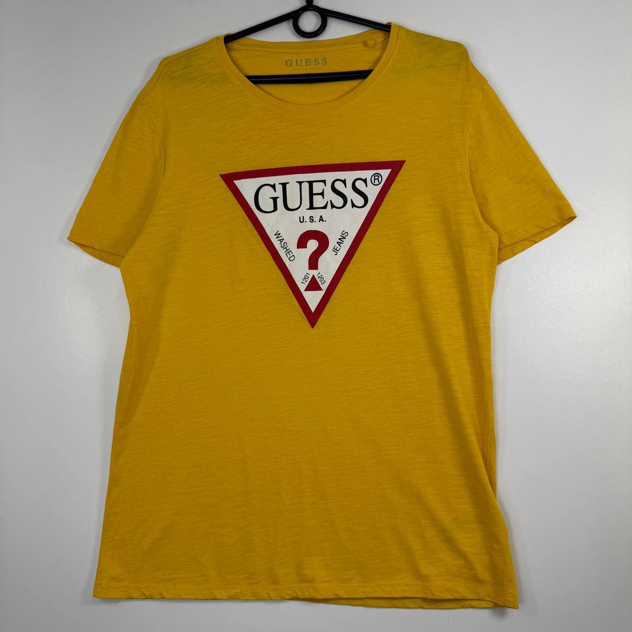 Guess Guess Triangle Logo Yellow T-Shirt Womens Size L Size L / US 10 / IT 46 - 1 Thumbnail